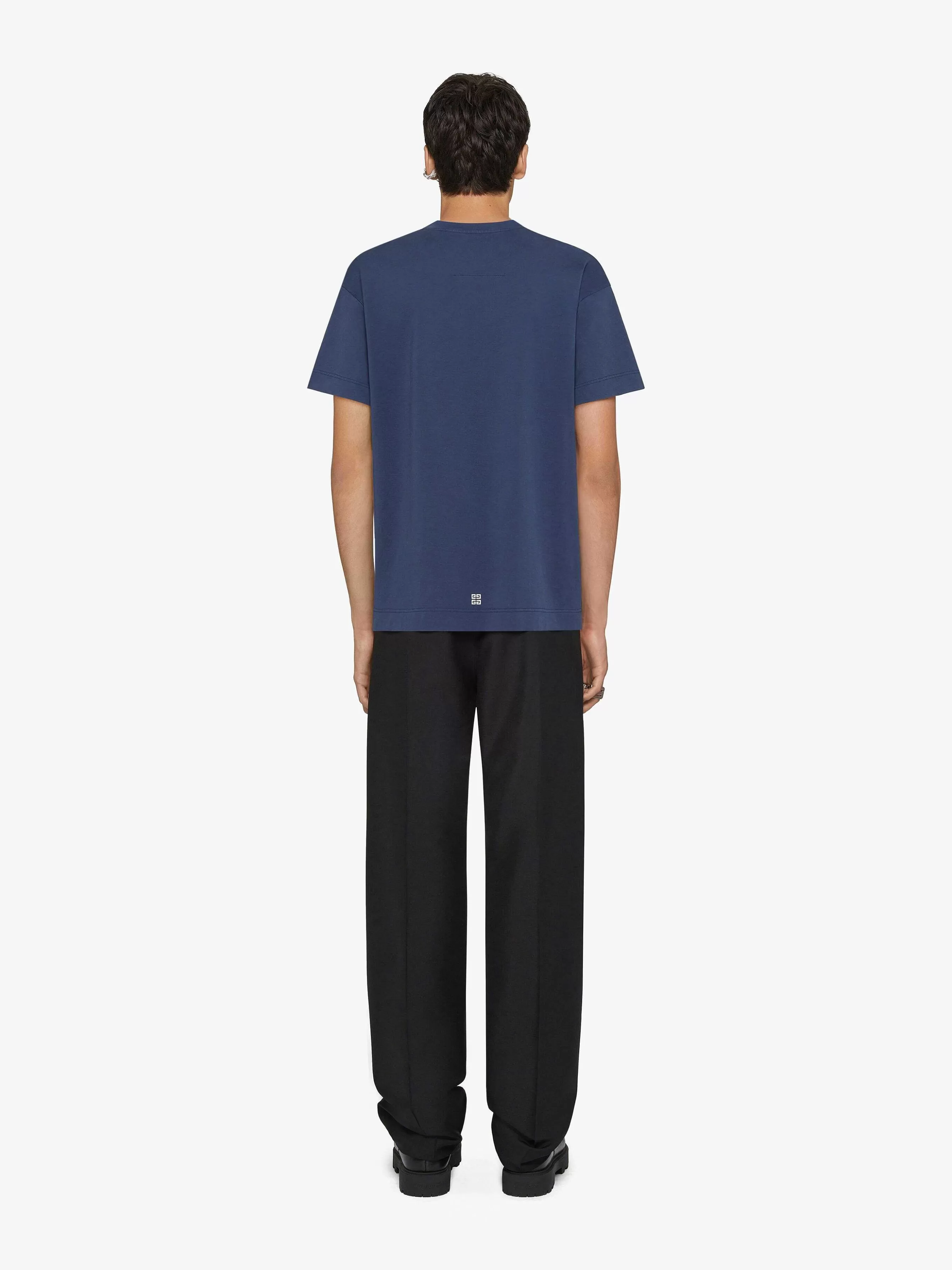 Givenchy T-Shirts>4G Stars - T-Shirt Ajuste En Coton Bleu Profond