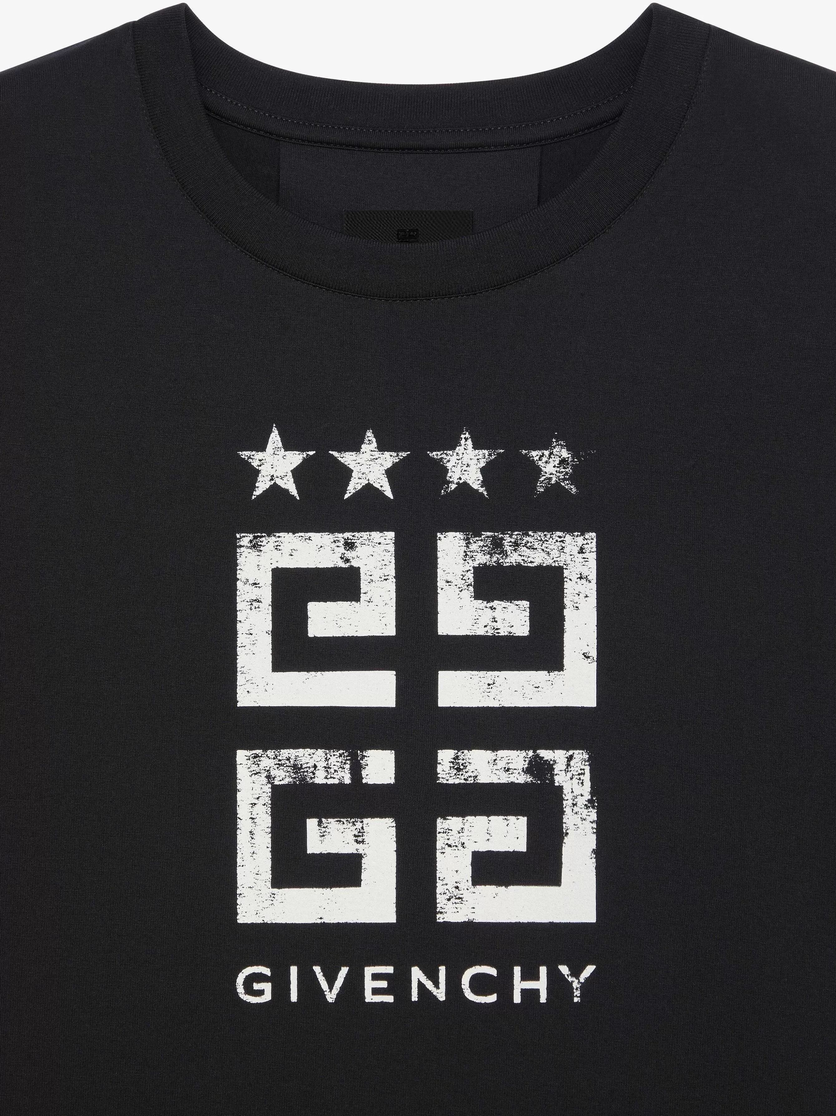 Givenchy T-Shirts>4G Stars - T-Shirt Ajuste En Coton Noir