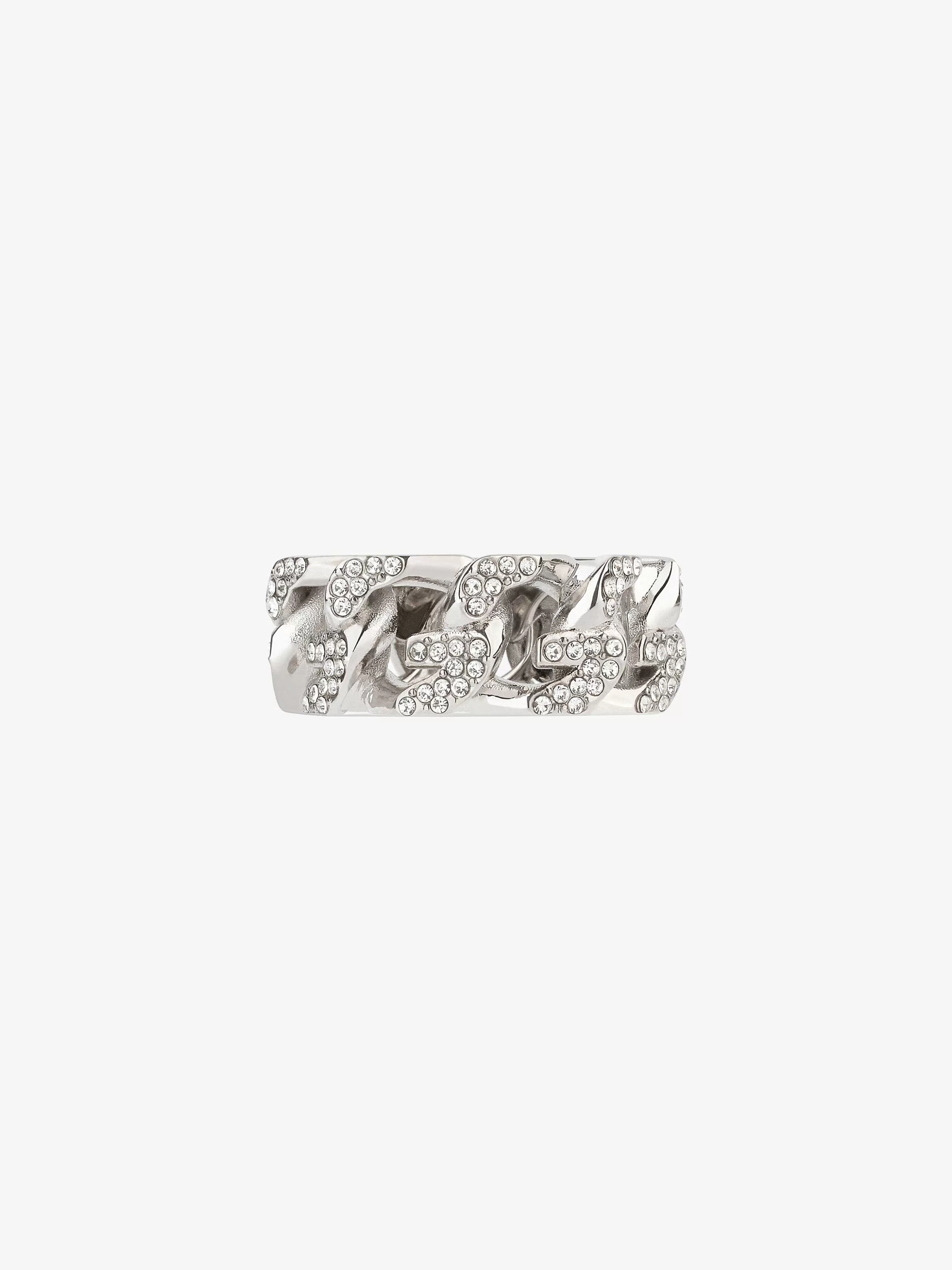 Givenchy Bijoux>Bague Chaine G En Metal Avec Cristaux Argente