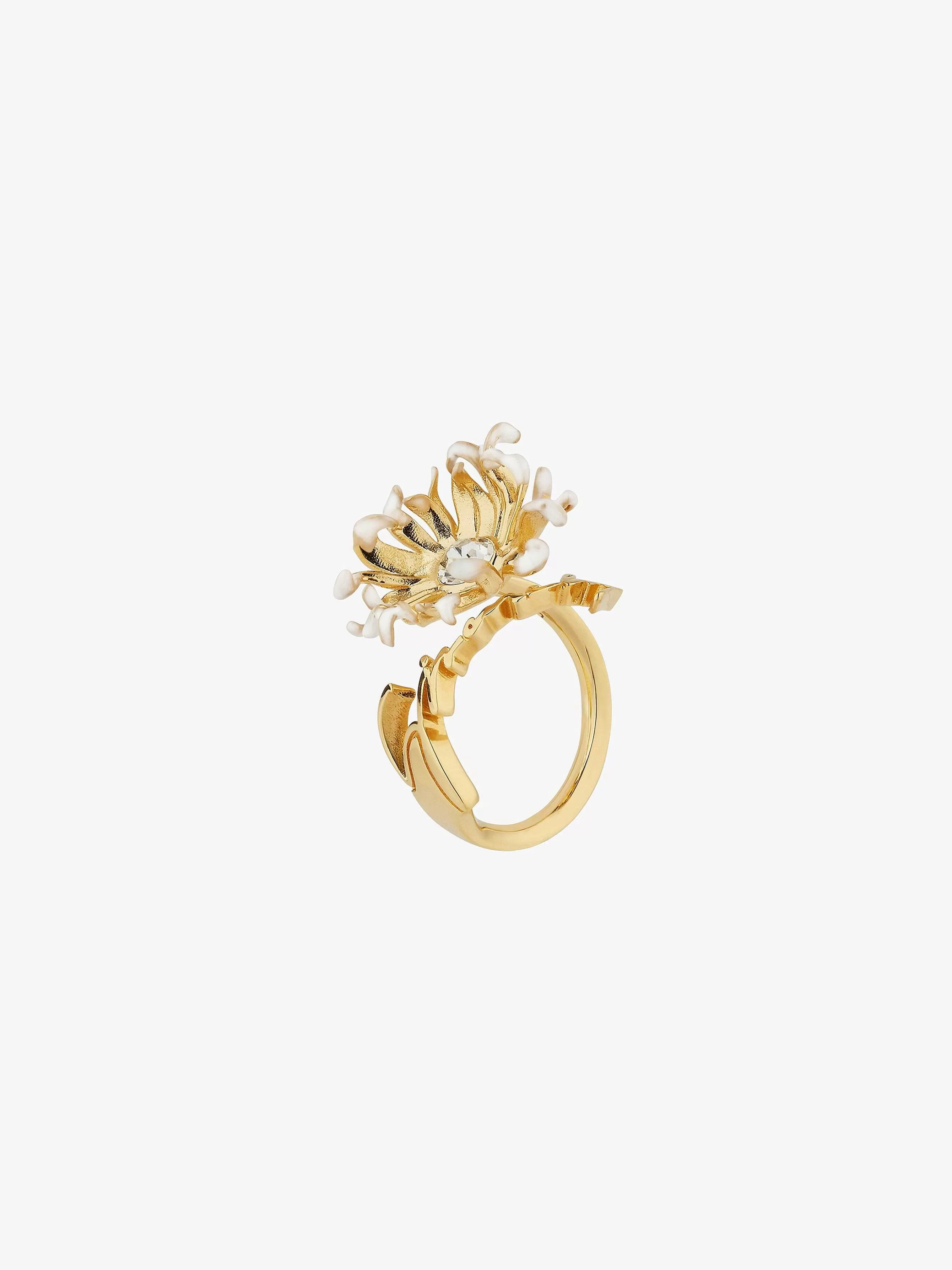 Givenchy Bijoux>Bague Daisy En Metal Et Email Avec Cristal Dore/Blanc