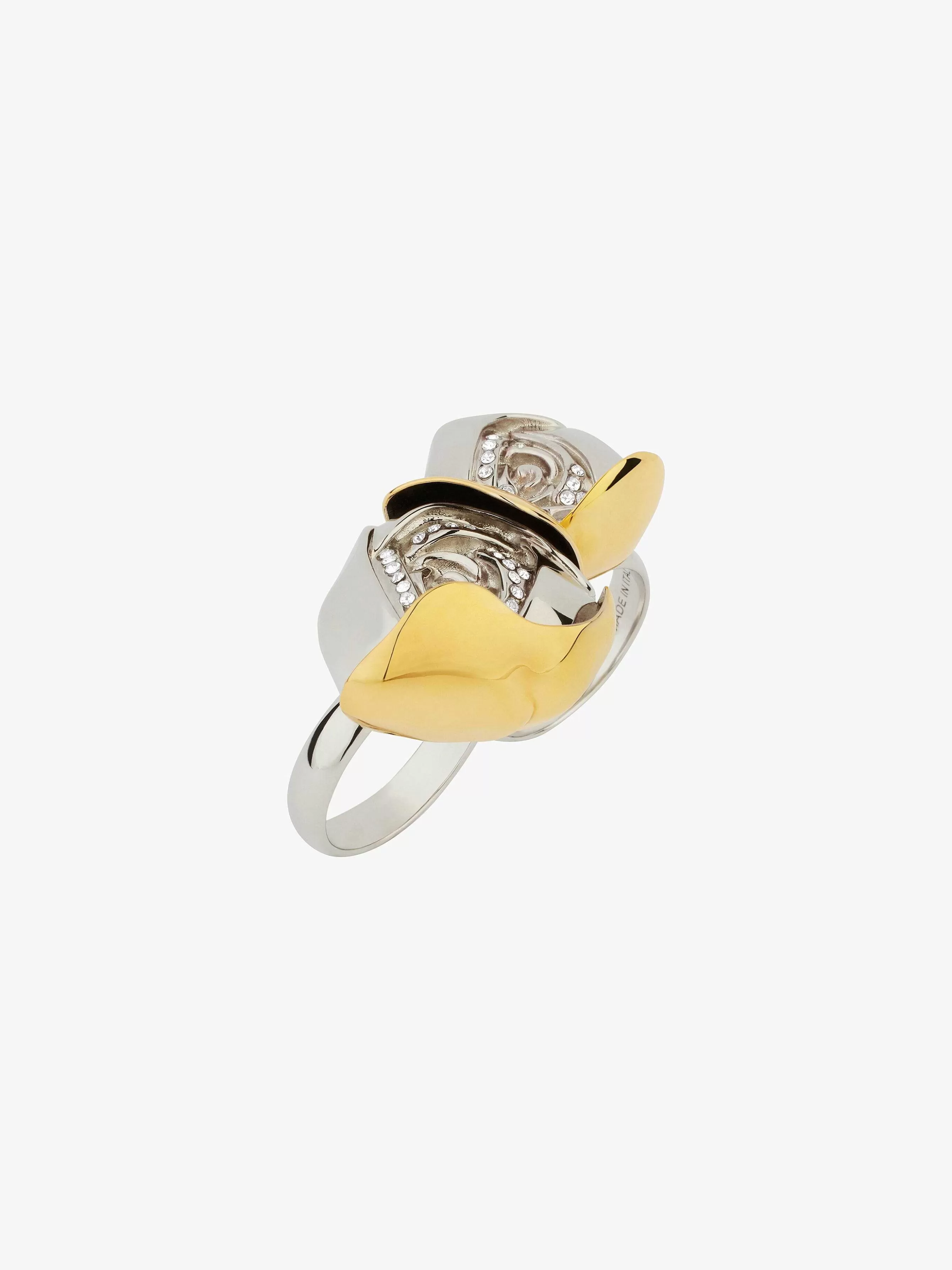 Givenchy Bijoux>Bague Double Doigts Fleur En Metal Avec Cristaux Dore/Argente