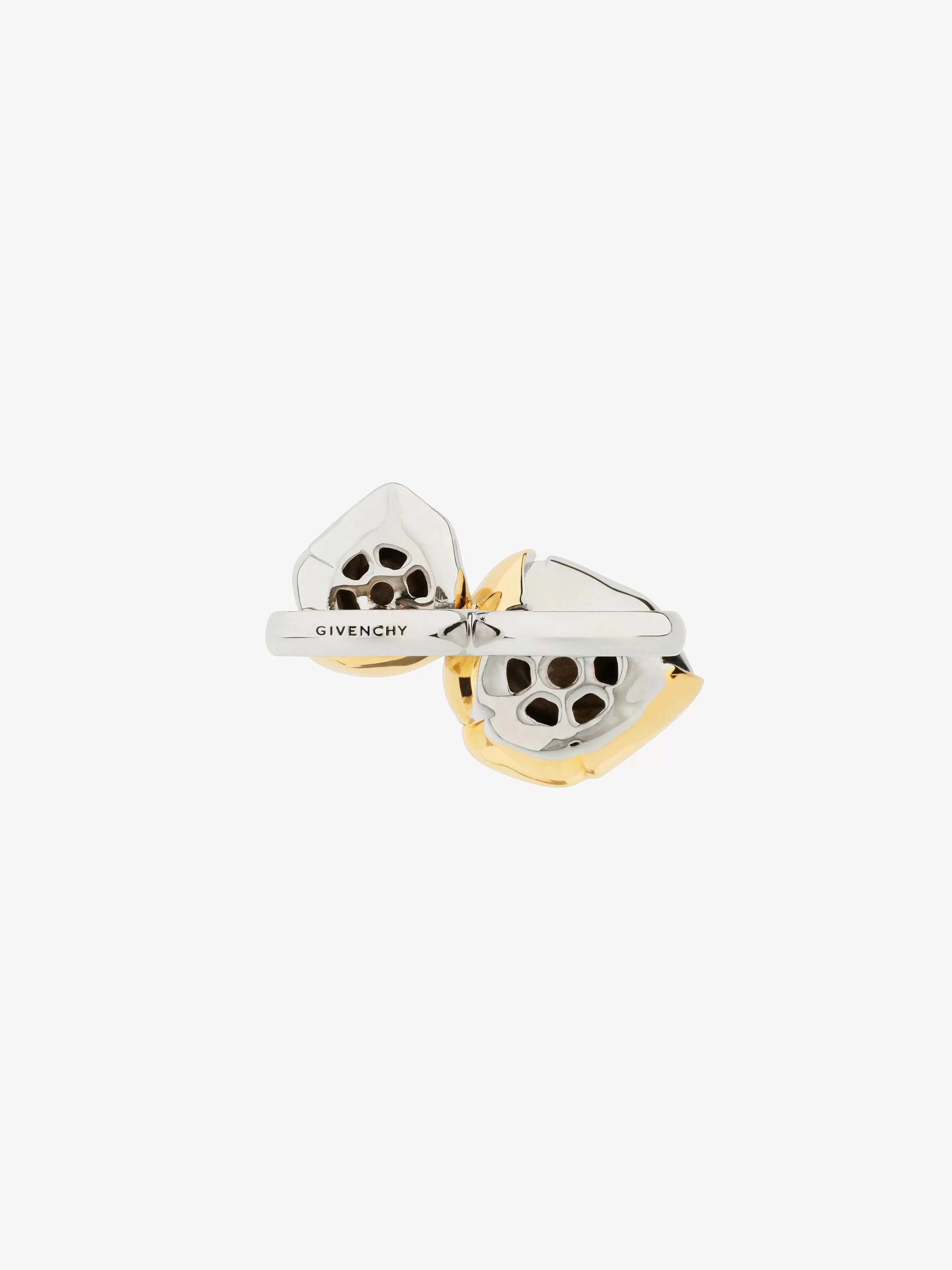 Givenchy Bijoux>Bague Double Doigts Fleur En Metal Avec Cristaux Dore/Argente