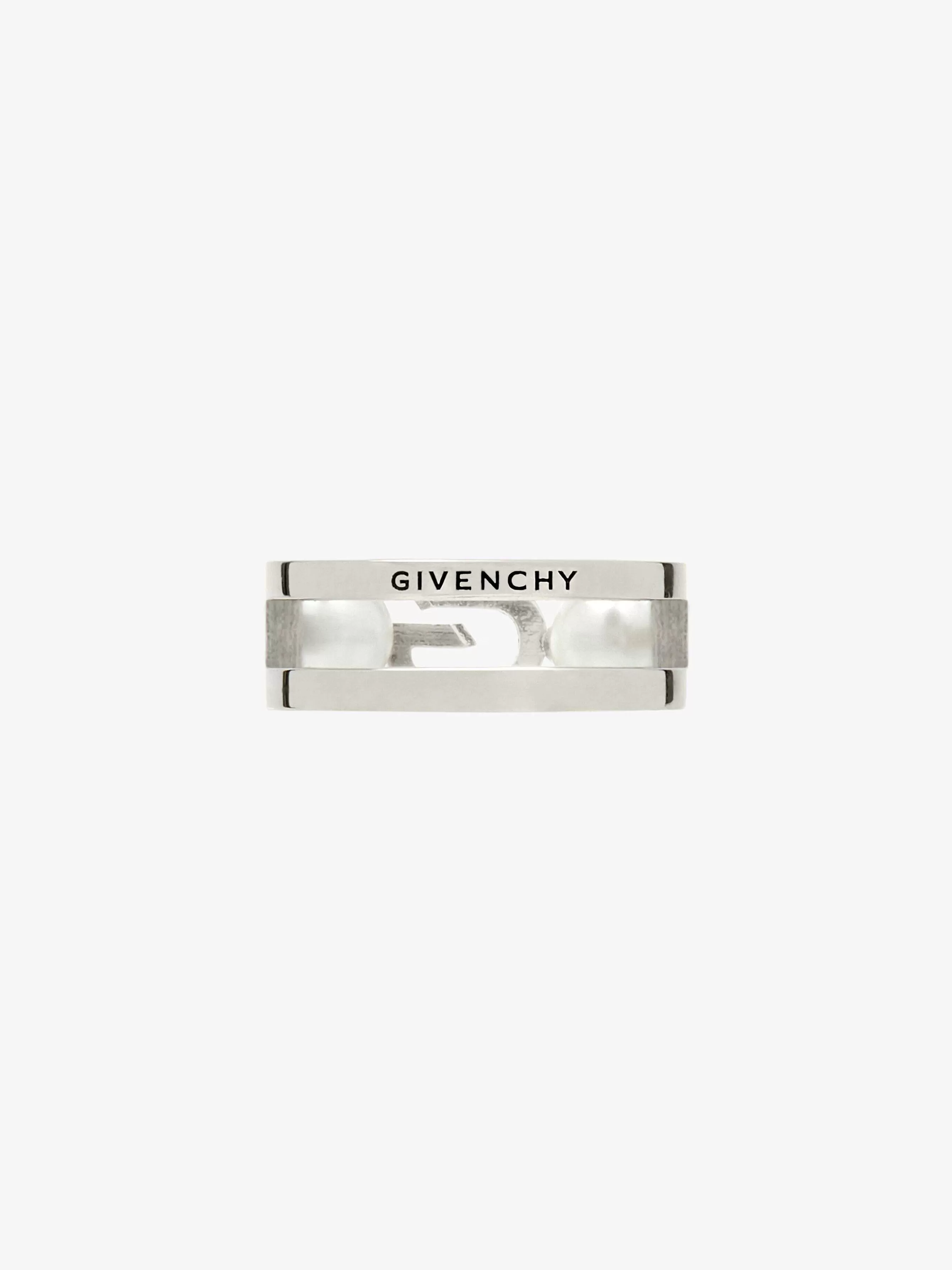 Givenchy Bijoux>Bague G Link En Metal Avec Perles Blanc/Argente