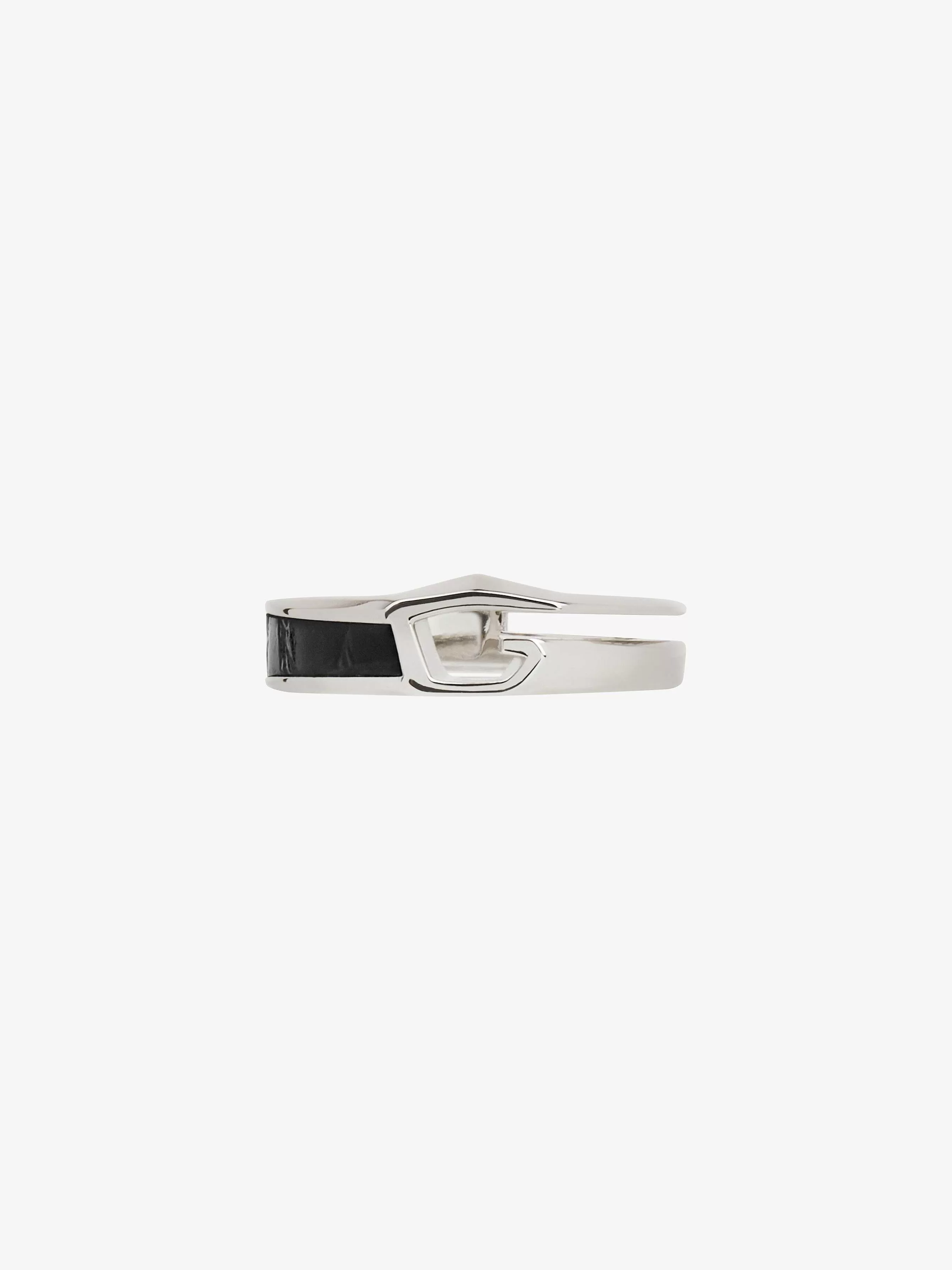 Givenchy Bijoux>Bague Giv Cut En Metal Et Cuir Noir/Argente