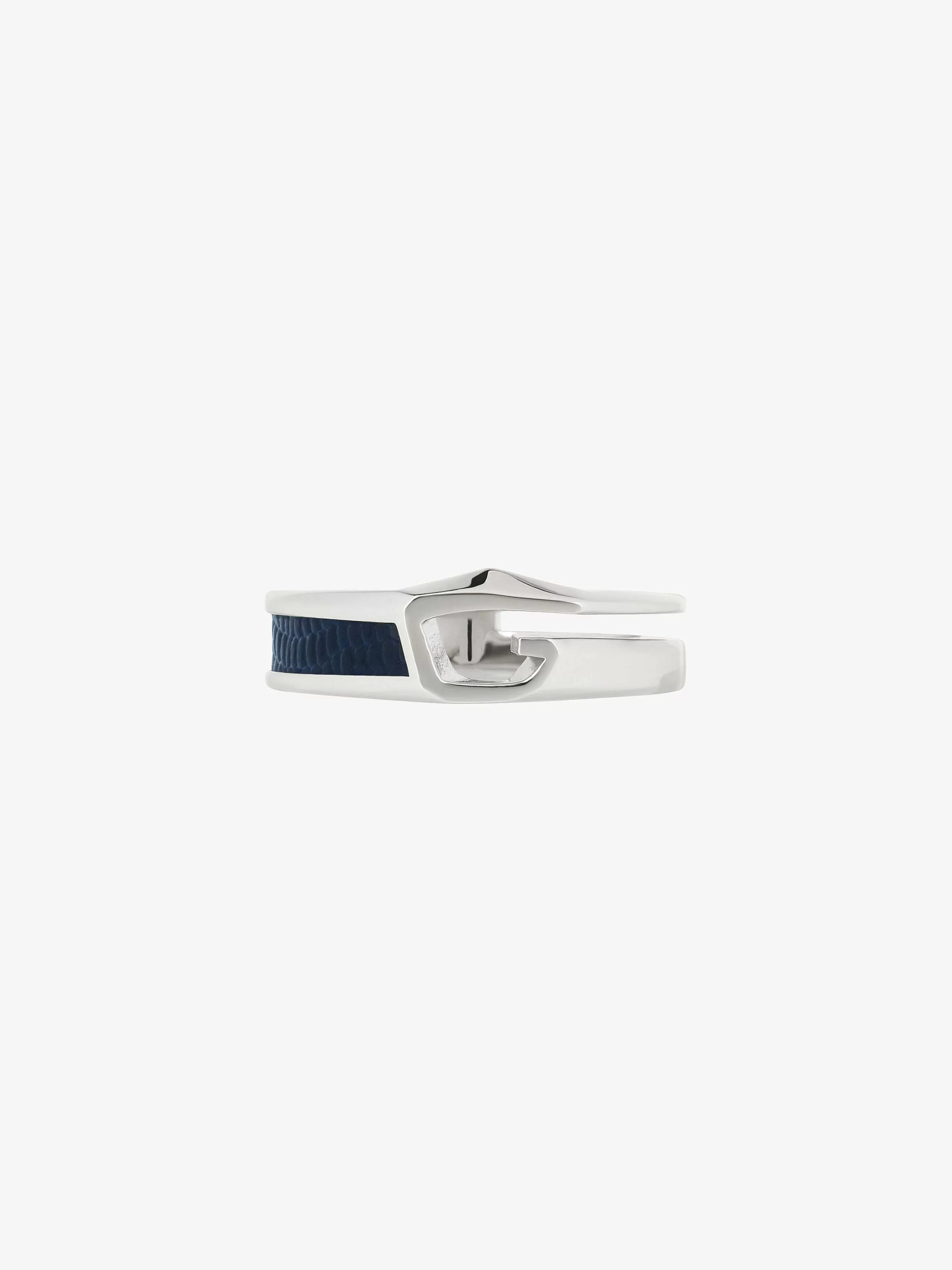 Givenchy Bijoux>Bague Giv Cut En Metal Et Cuir Bleu/Argente