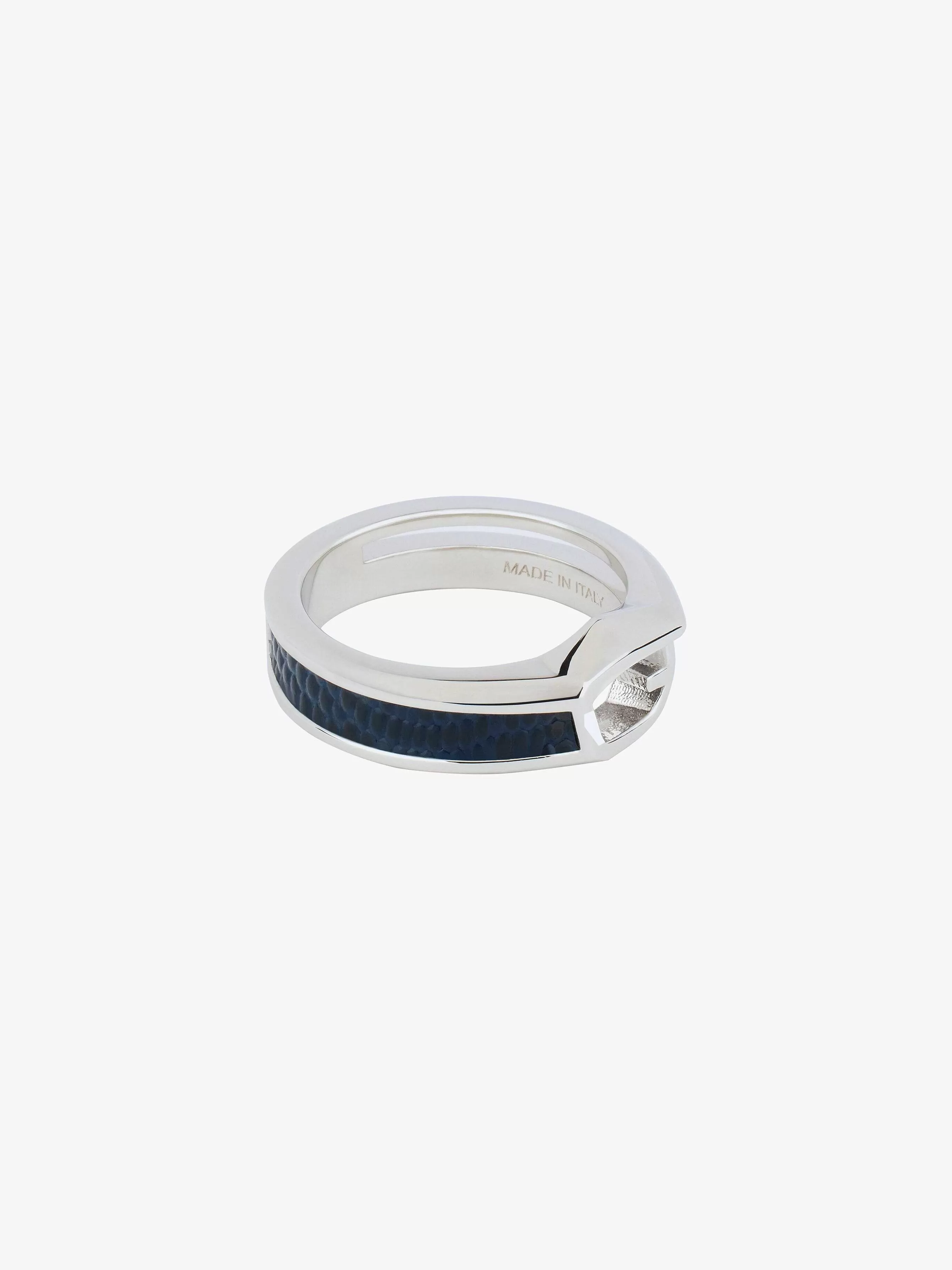 Givenchy Bijoux>Bague Giv Cut En Metal Et Cuir Bleu/Argente