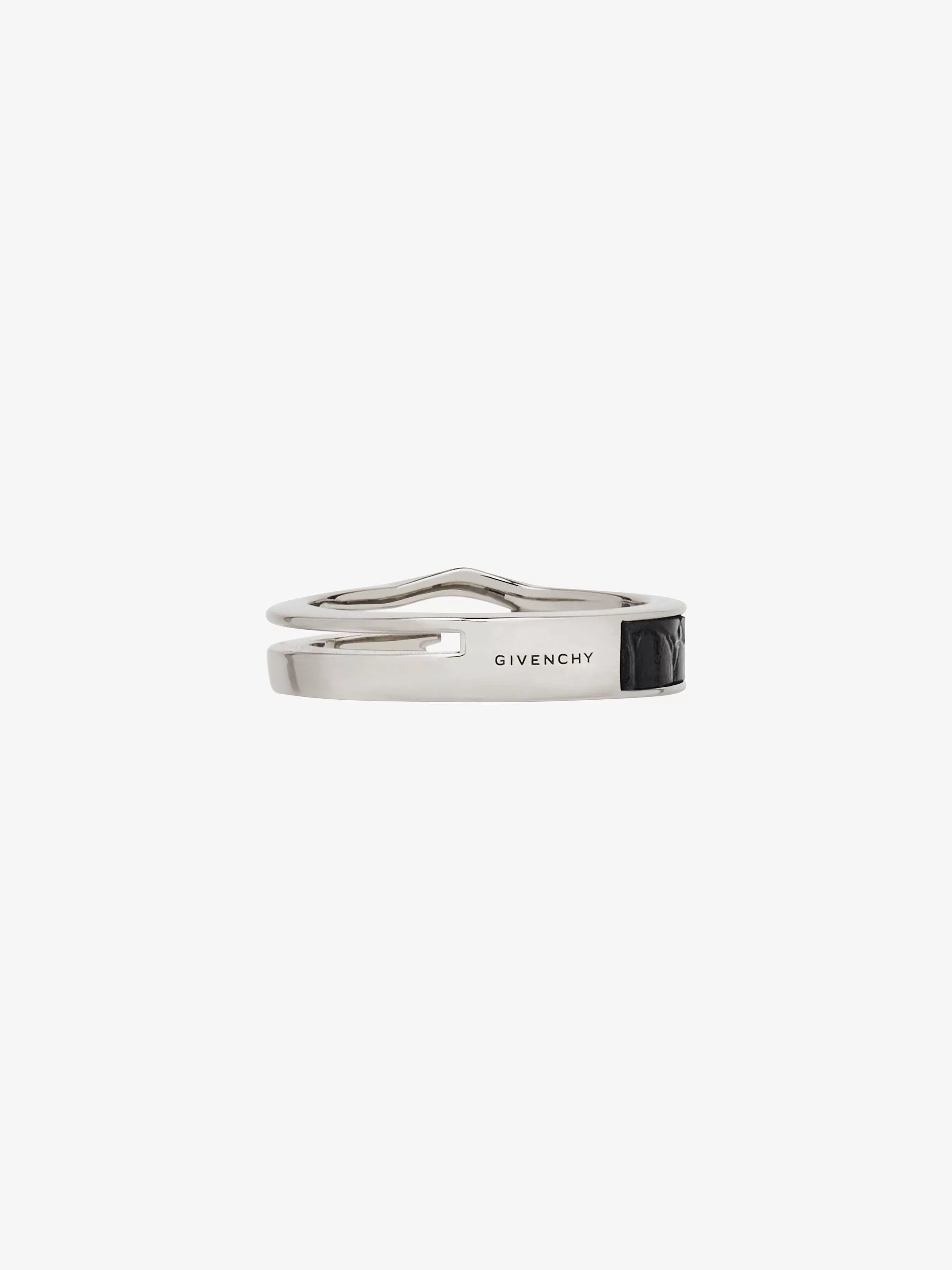 Givenchy Bijoux>Bague Giv Cut En Metal Et Cuir Noir/Argente