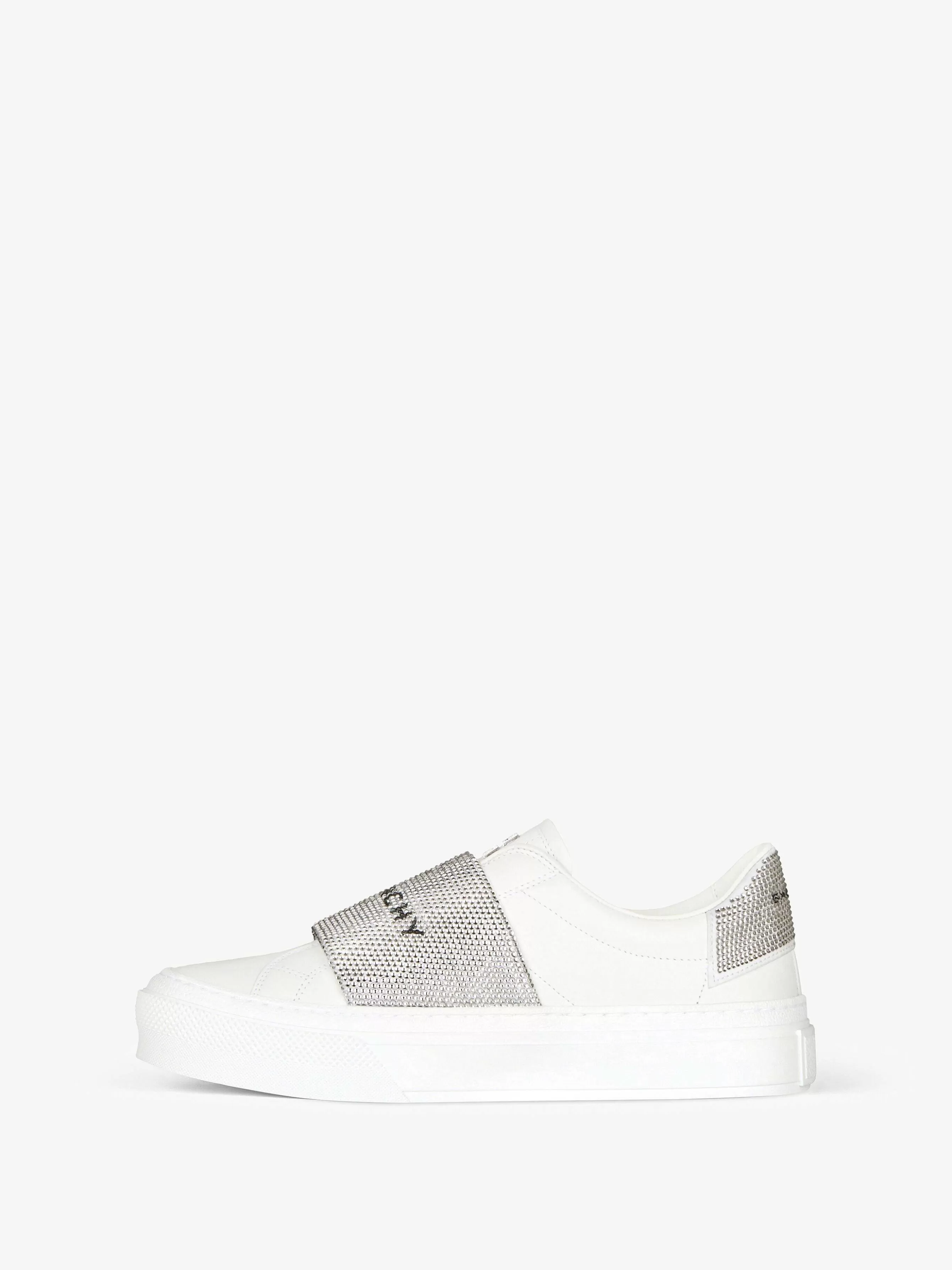 Givenchy Baskets>Baskets City Sport En Cuir Avec Bride Strass Blanc/Argente