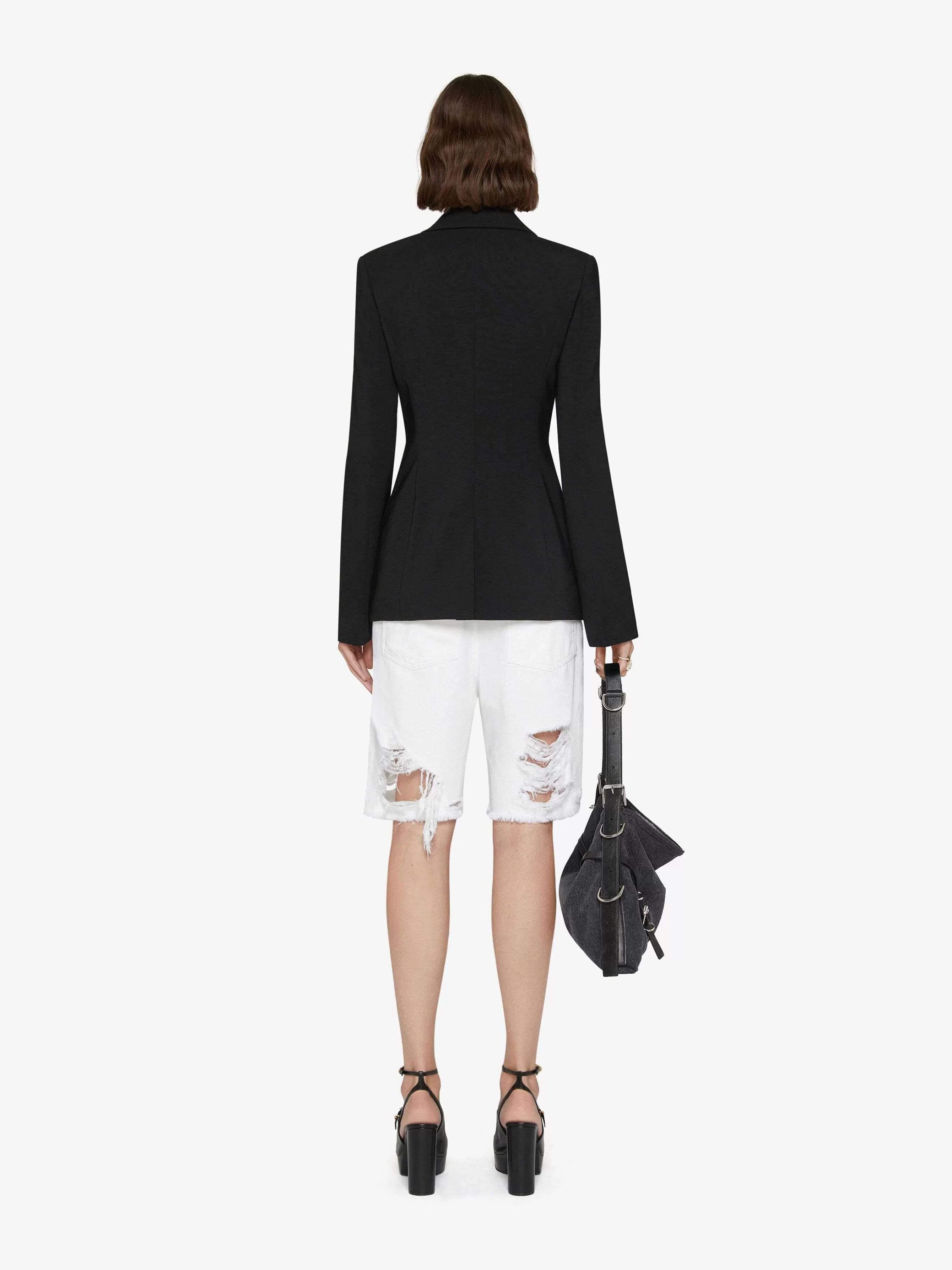 Givenchy Pantalon>Bermuda Cargo En Denim Detruit Blanc