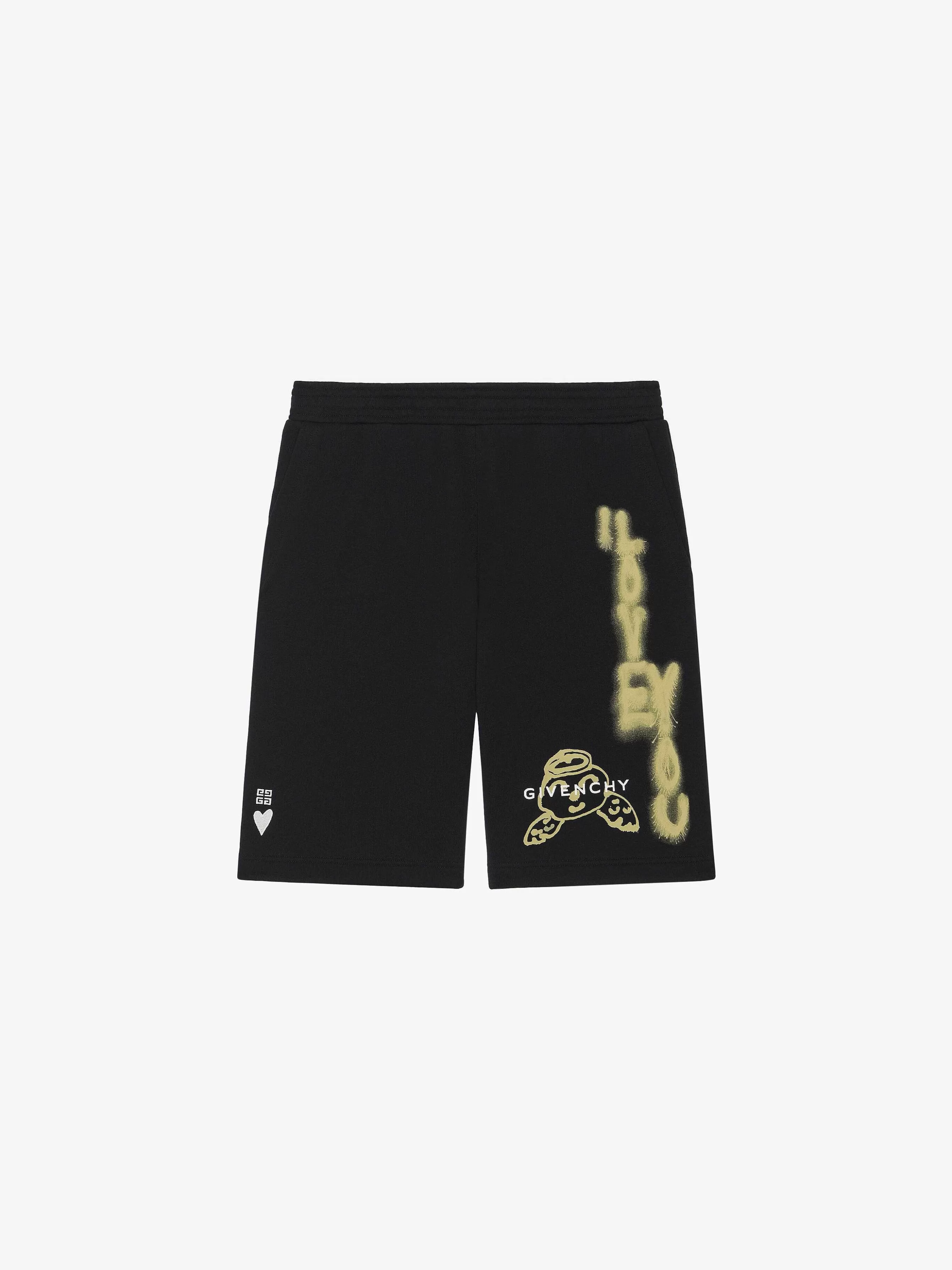 Givenchy Shorts>Bermuda En Molleton A Imprime Ange Noir