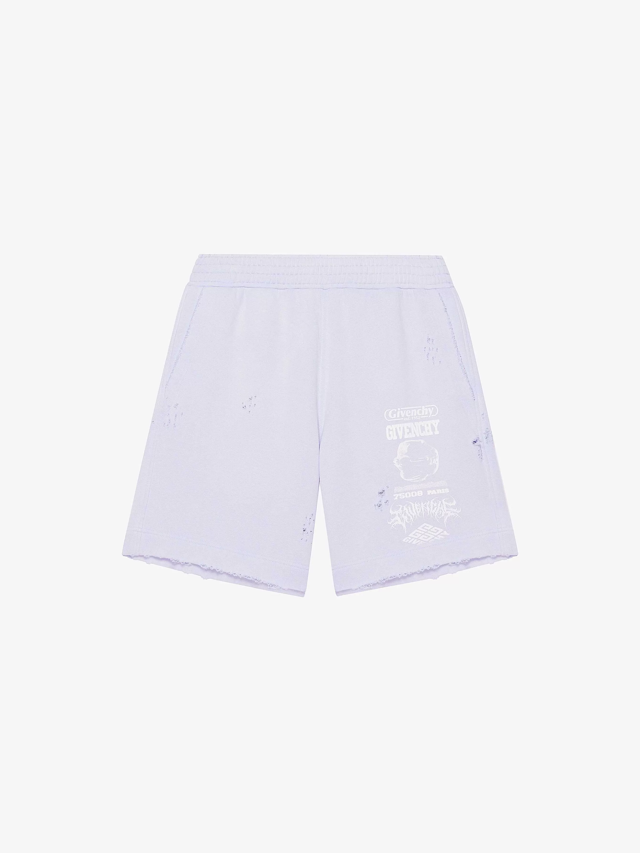 Givenchy Shorts>Bermuda En Molleton A Imprimes Bleu Bebe