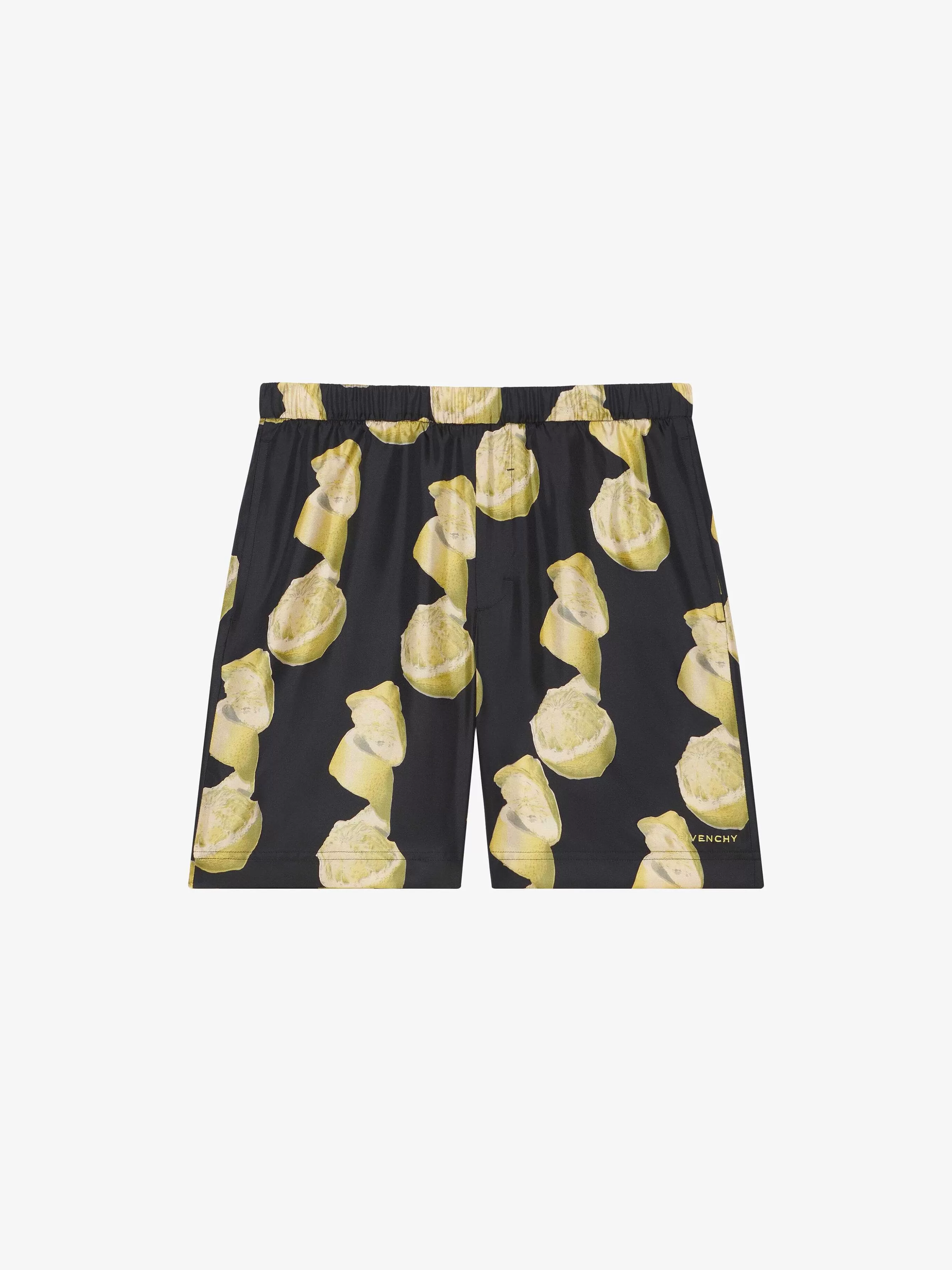 Givenchy Shorts>Bermuda En Soie Imprimee Noir Jaune