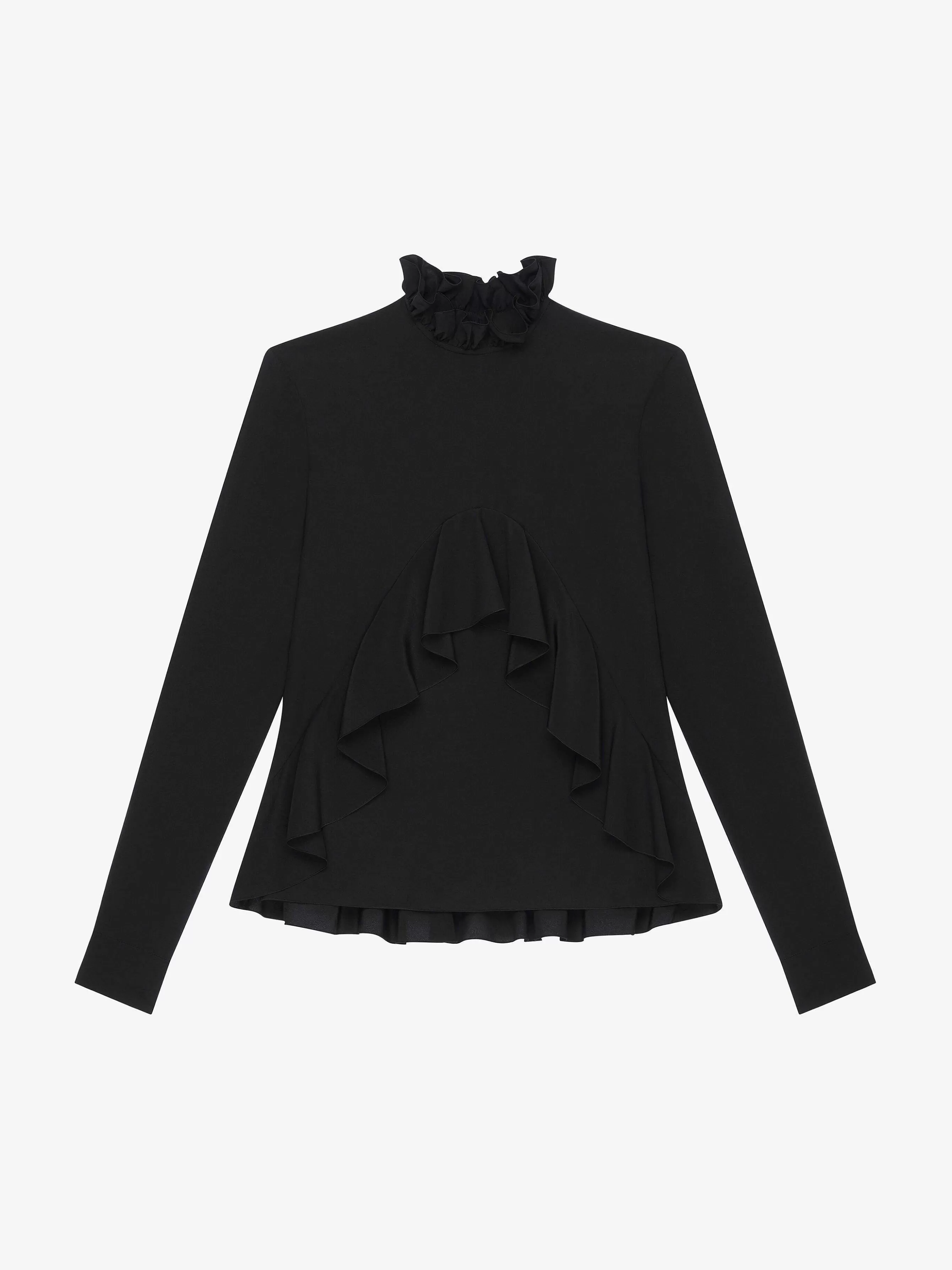 Givenchy Hauts Et Chemises>Blouse En Crepe De Chine A Volants Noir