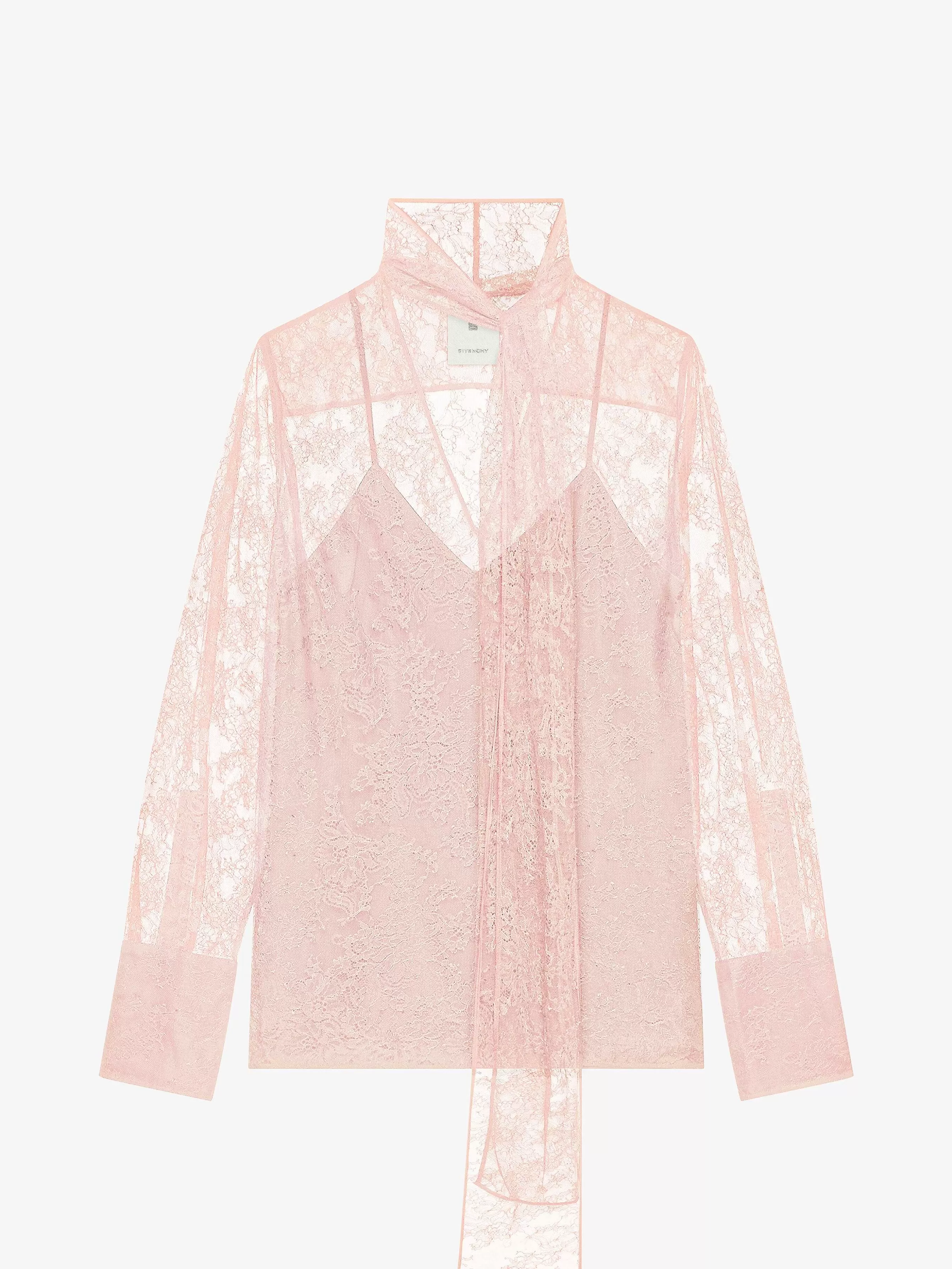 Givenchy Hauts Et Chemises>Blouse En Dentelle Avec Lavalliere Rose Poudre