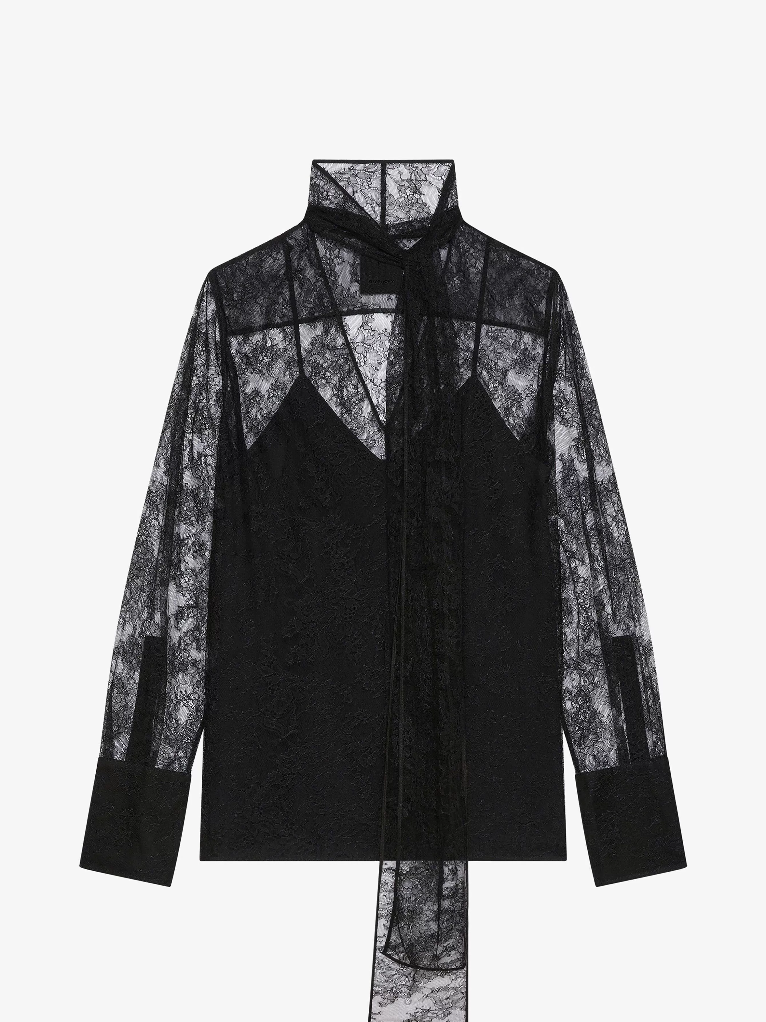 Givenchy Hauts Et Chemises>Blouse En Dentelle Avec Lavalliere Noir