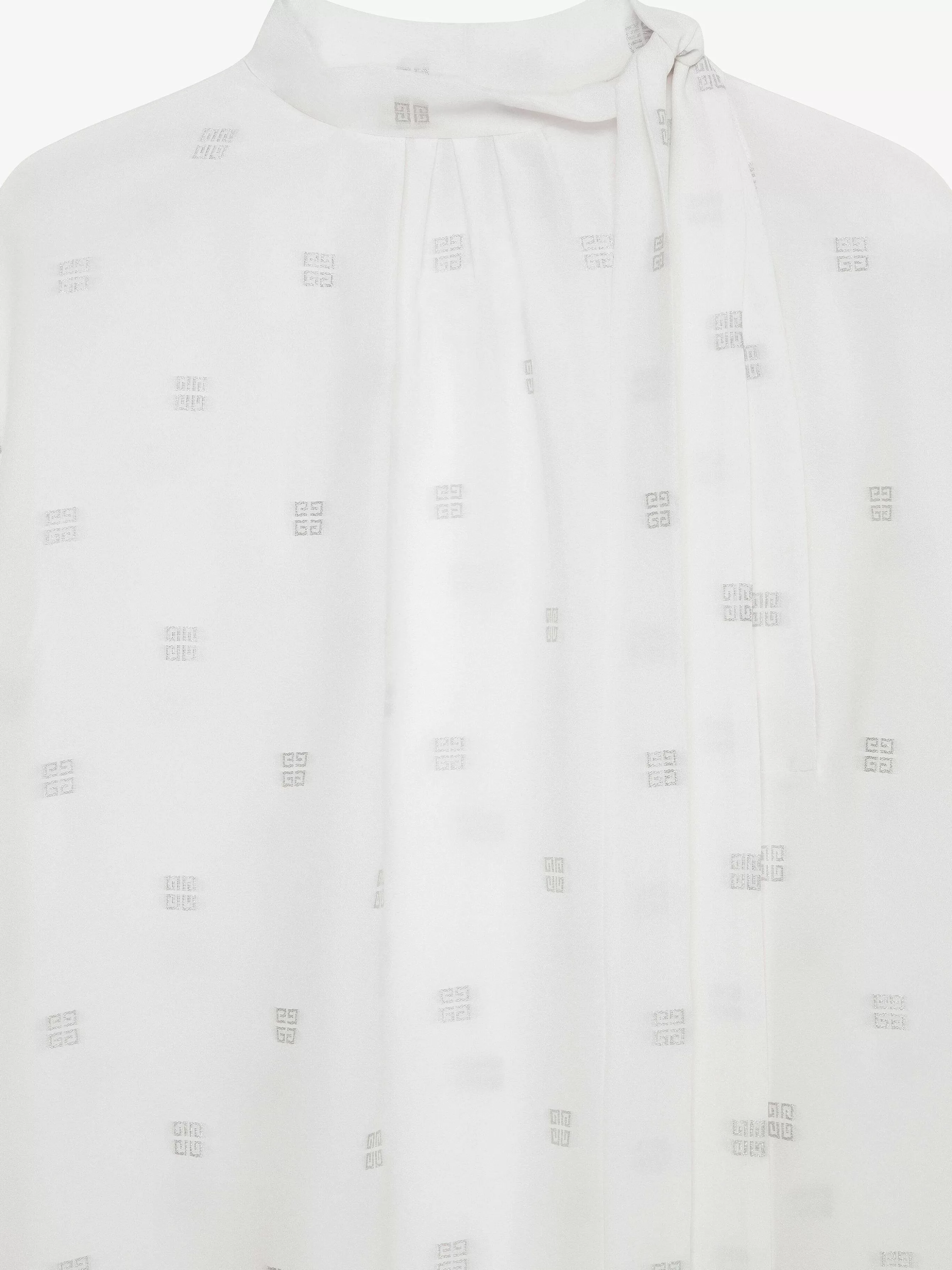 Givenchy Hauts Et Chemises>Blouse En Soie 4G Avec Lavalliere Blanc/Argente