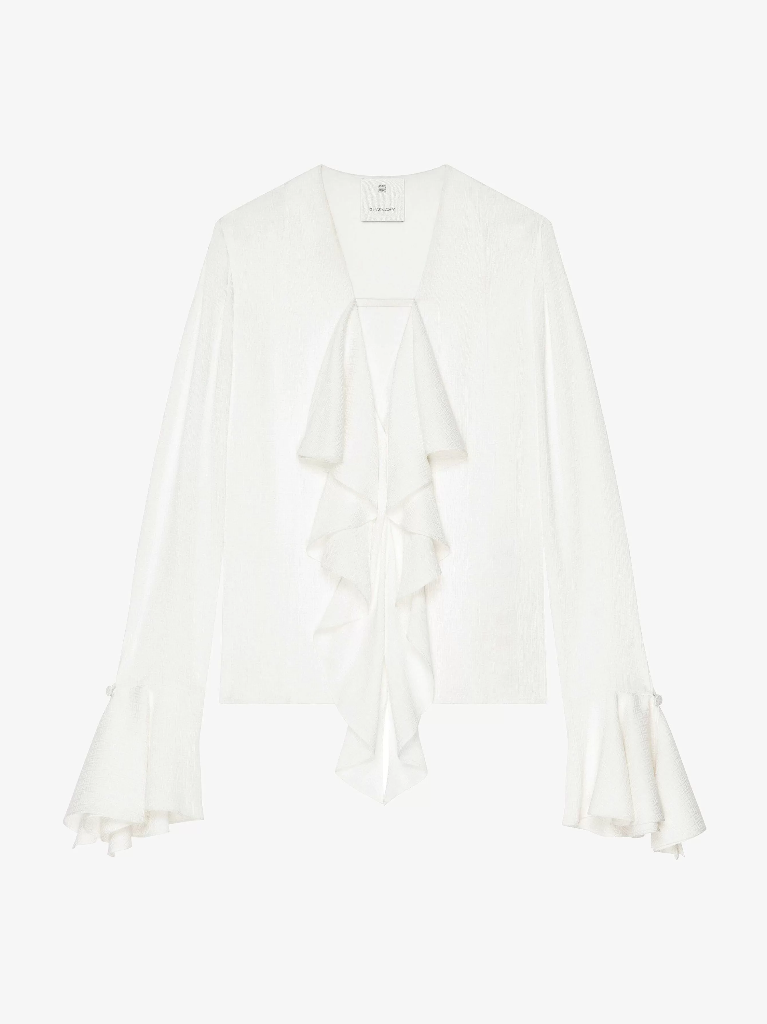 Givenchy Hauts Et Chemises>Blouse En Soie 4G Avec Volants Blanc