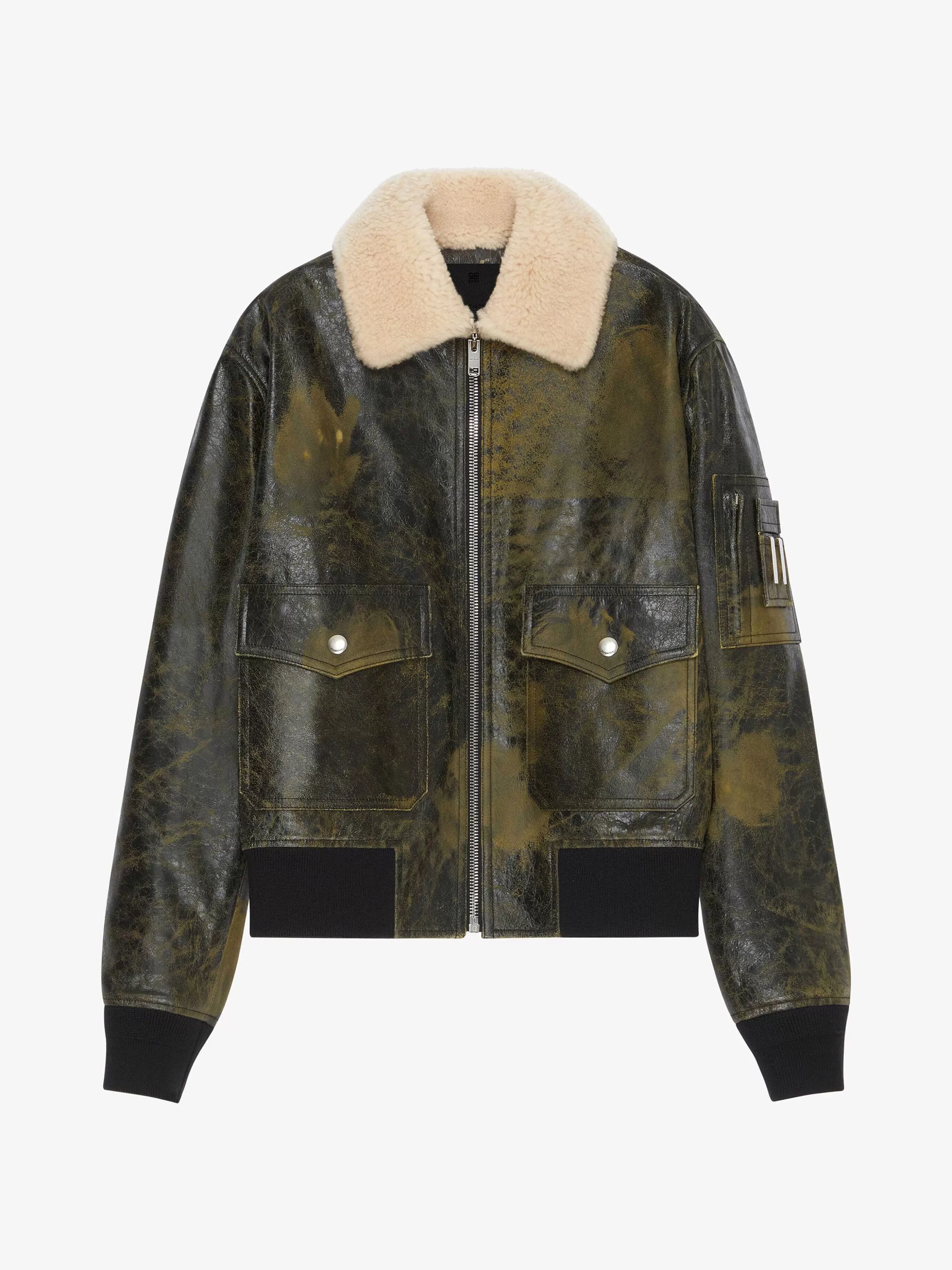 Givenchy Vetements D'Exterieur Et Blousons>Blouson Aviateur En Cuir Et Peau Lainee Avec Poche Noir Jaune