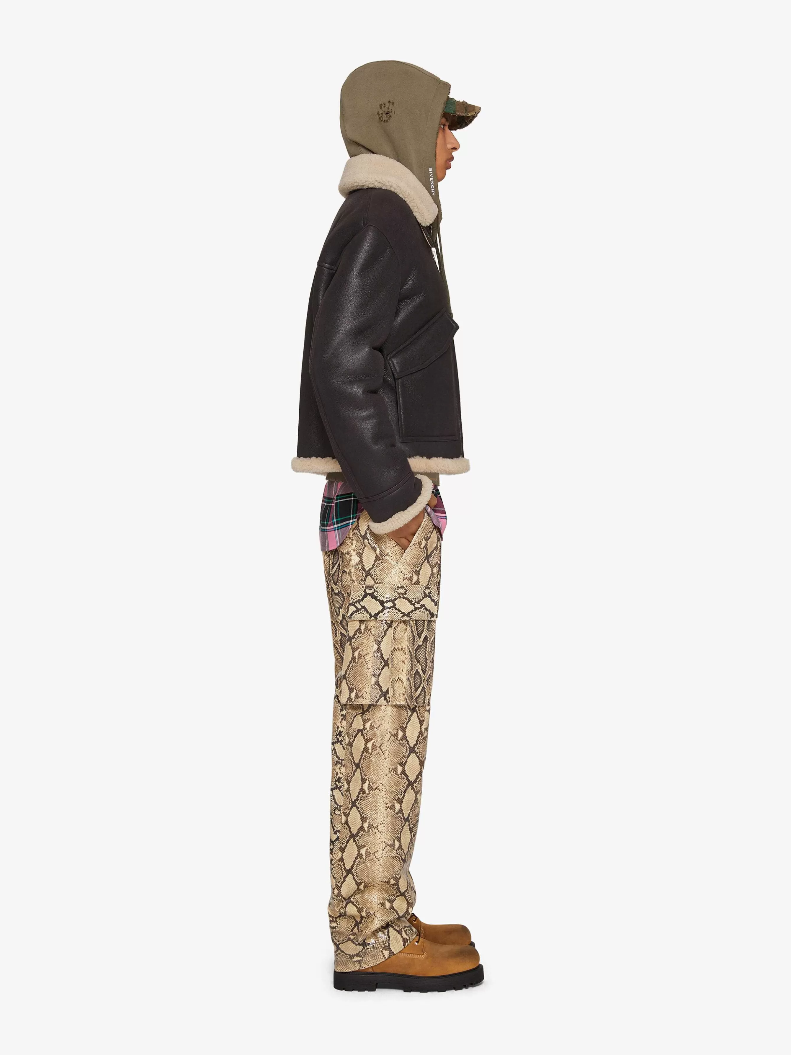 Givenchy Vetements D'Exterieur Et Blousons>Blouson Aviateur En Cuir Et Shearling Marron Fonce