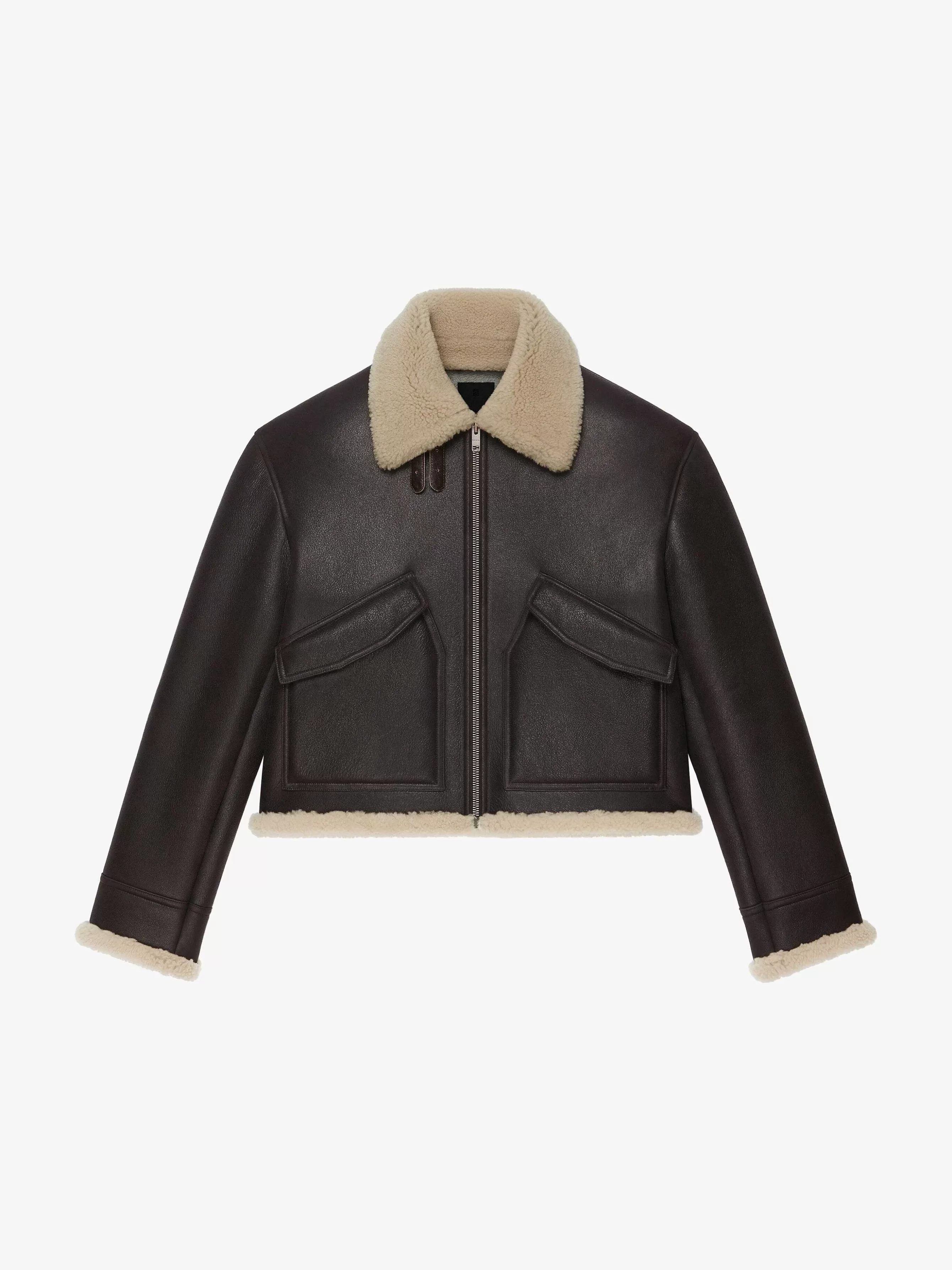 Givenchy Vetements D'Exterieur Et Blousons>Blouson Aviateur En Cuir Et Shearling Marron Fonce