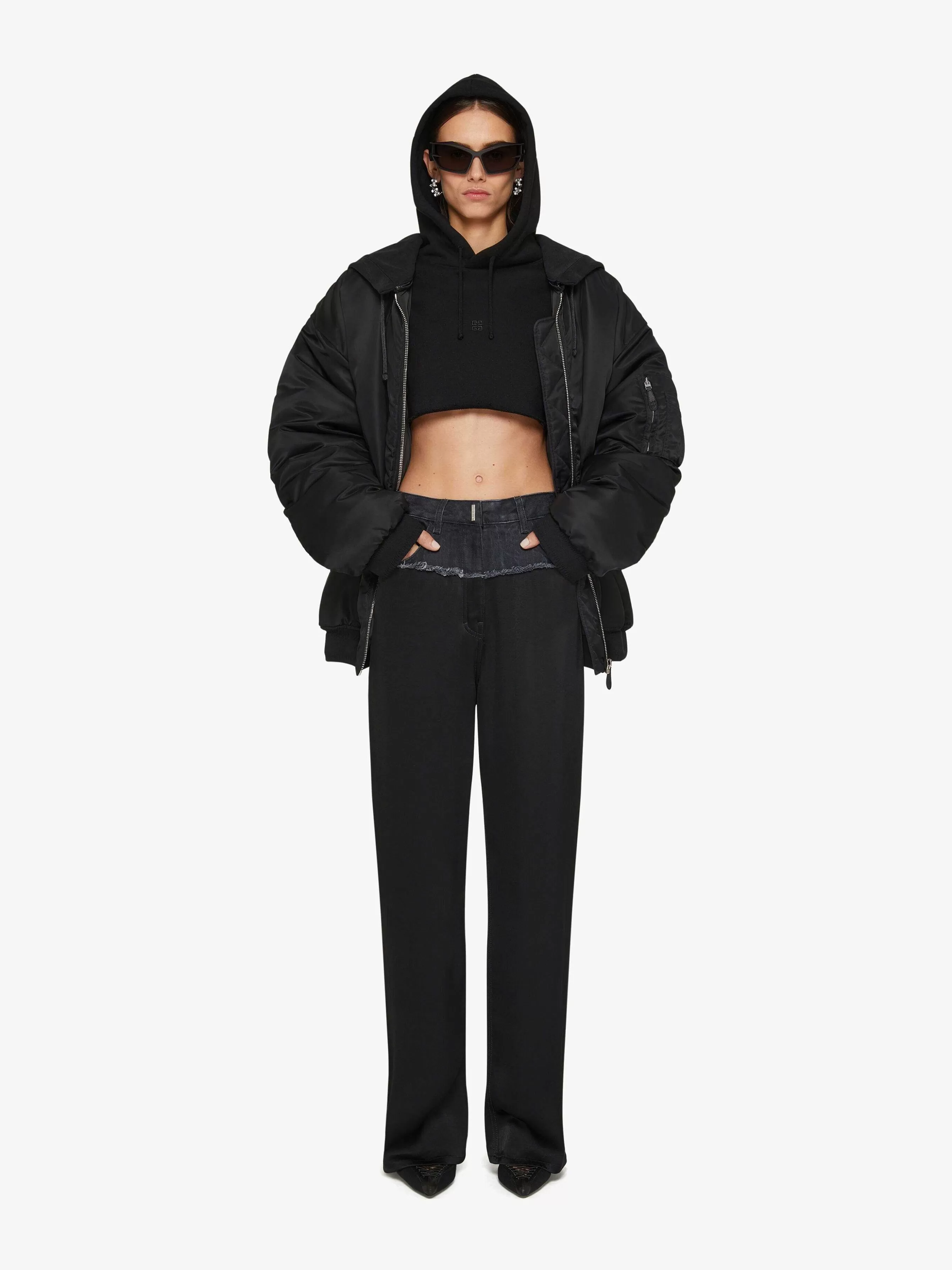 Givenchy Vetements D'Exterieur Et Blousons>Blouson Aviateur Surdimensionne A Capuche Noir