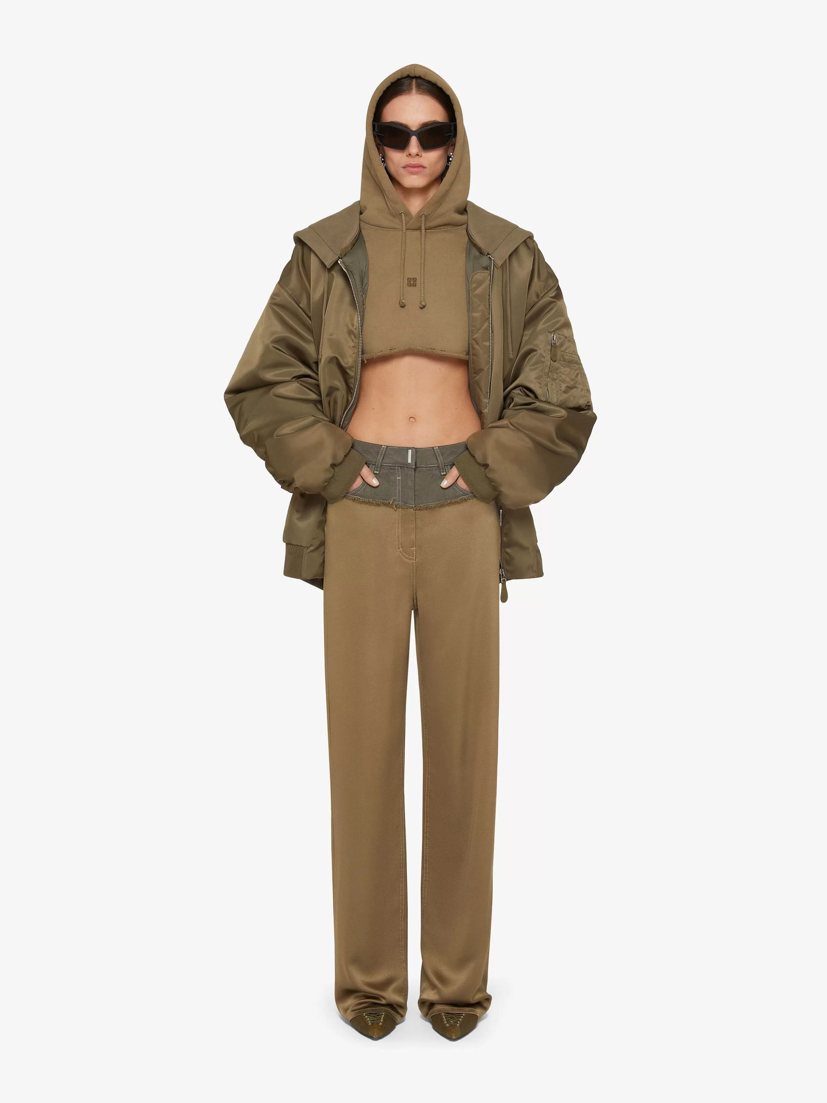 Givenchy Vetements D'Exterieur Et Blousons>Blouson Aviateur Surdimensionne A Capuche Vert Fonce