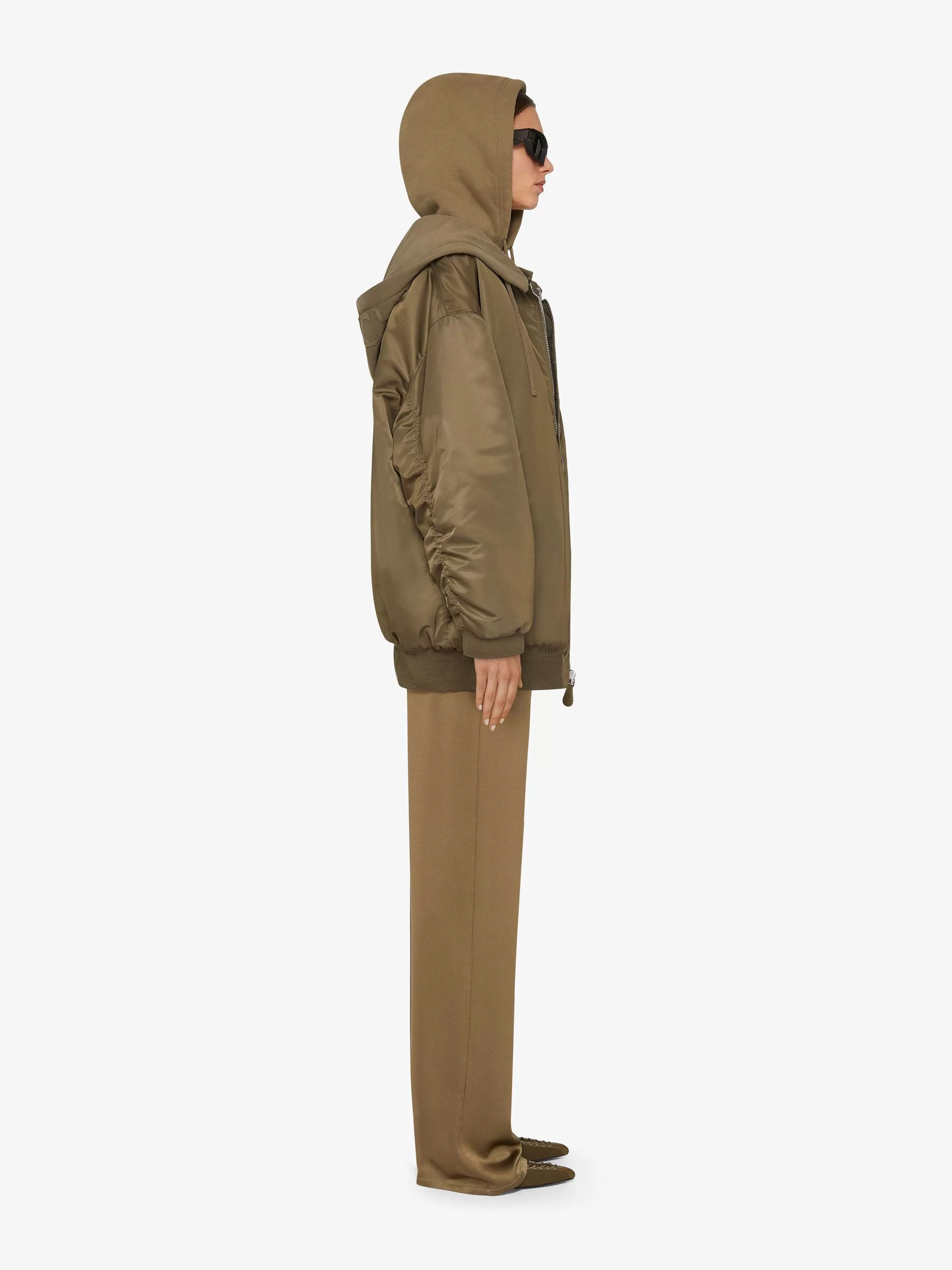 Givenchy Vetements D'Exterieur Et Blousons>Blouson Aviateur Surdimensionne A Capuche Vert Fonce