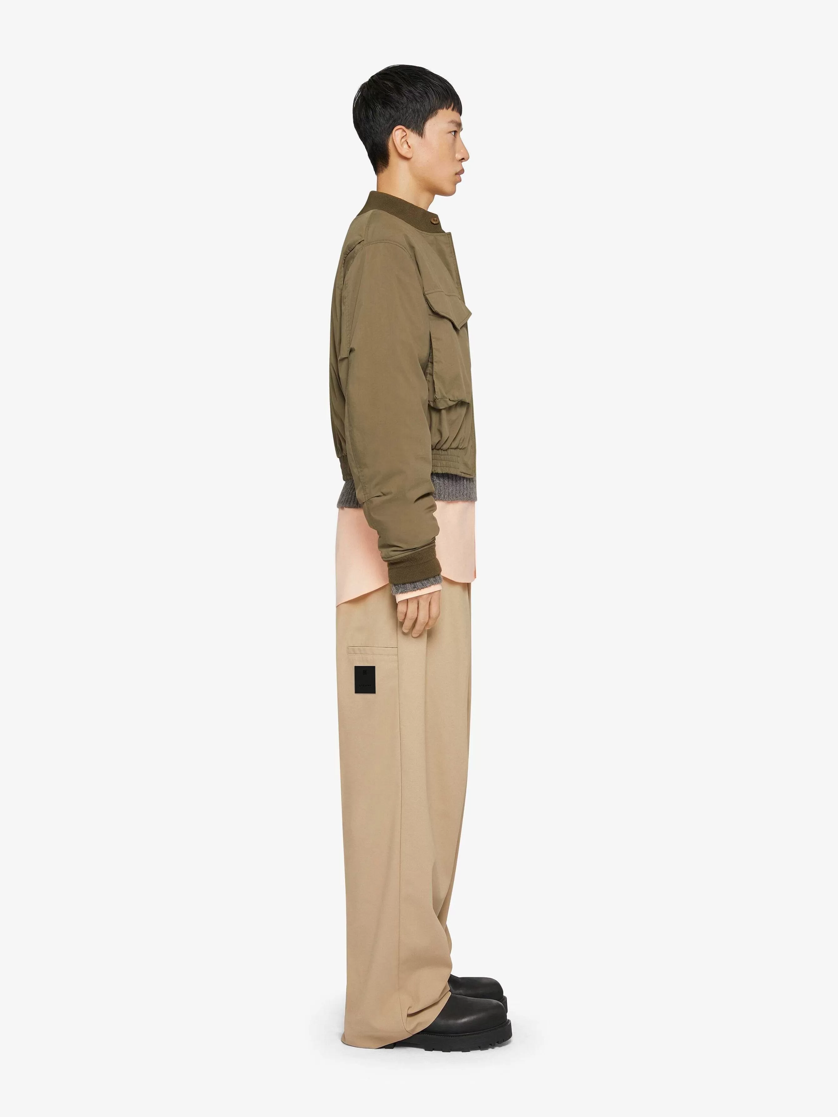 Givenchy Vetements D'Exterieur Et Blousons>Blouson Bomber Court En Coton Olive Verte