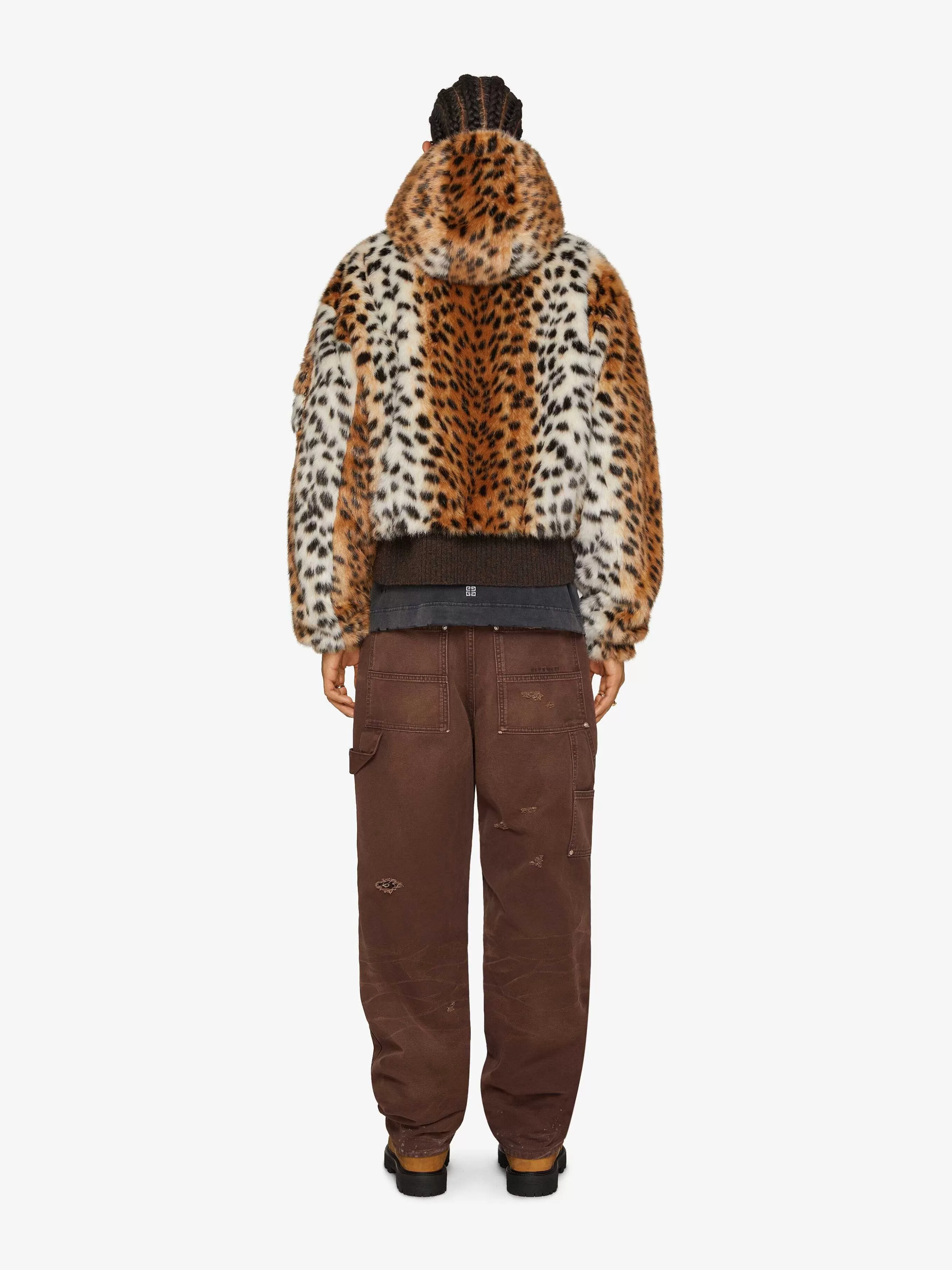 Givenchy Vetements D'Exterieur Et Blousons>Bomber Court A Capuche En Fausse Fourrure Avec Poche Beige/Marron