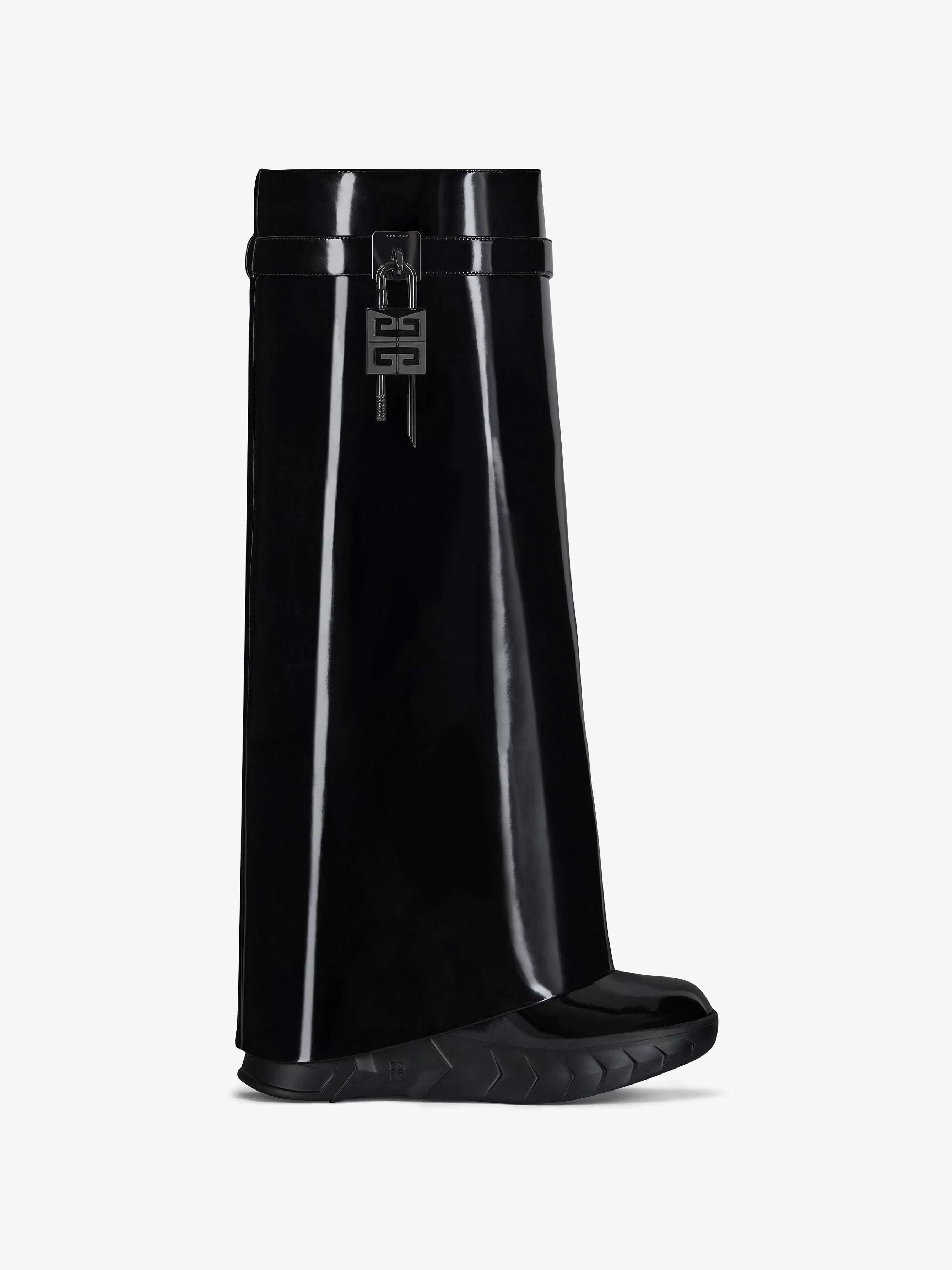 Givenchy Serrure A Requin>Bottes De Motard Shark Lock En Cuir Verni Noir