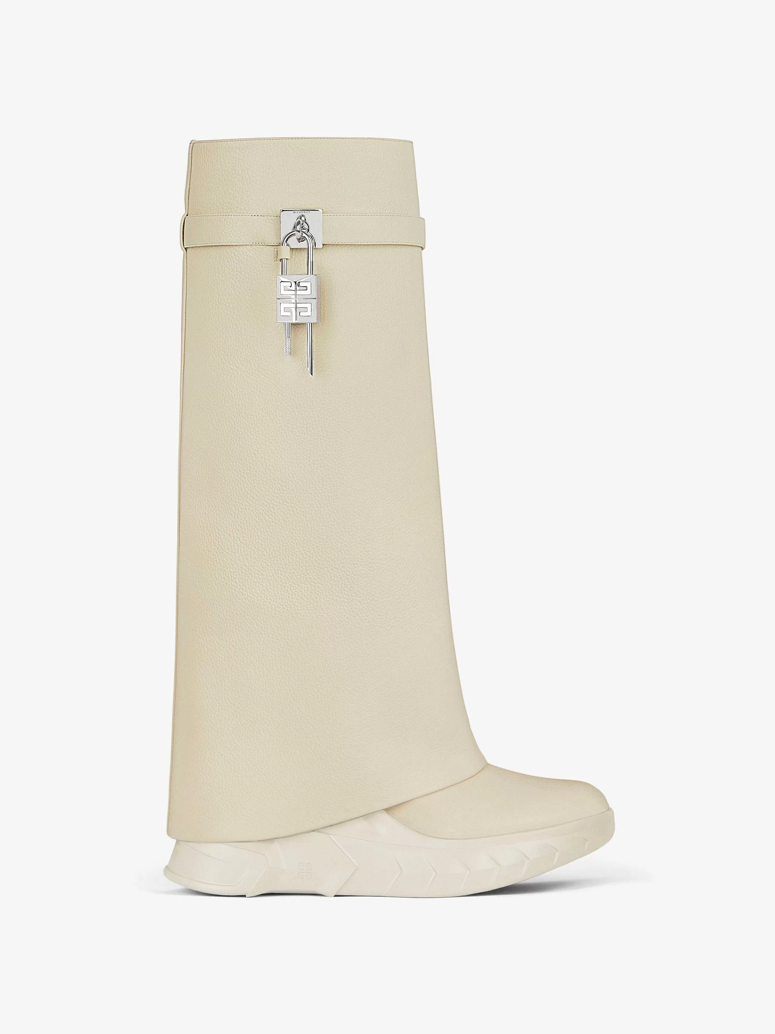 Givenchy Bottes Et Bottines>Bottes Motardes Shark Lock En Cuir Graine Beige