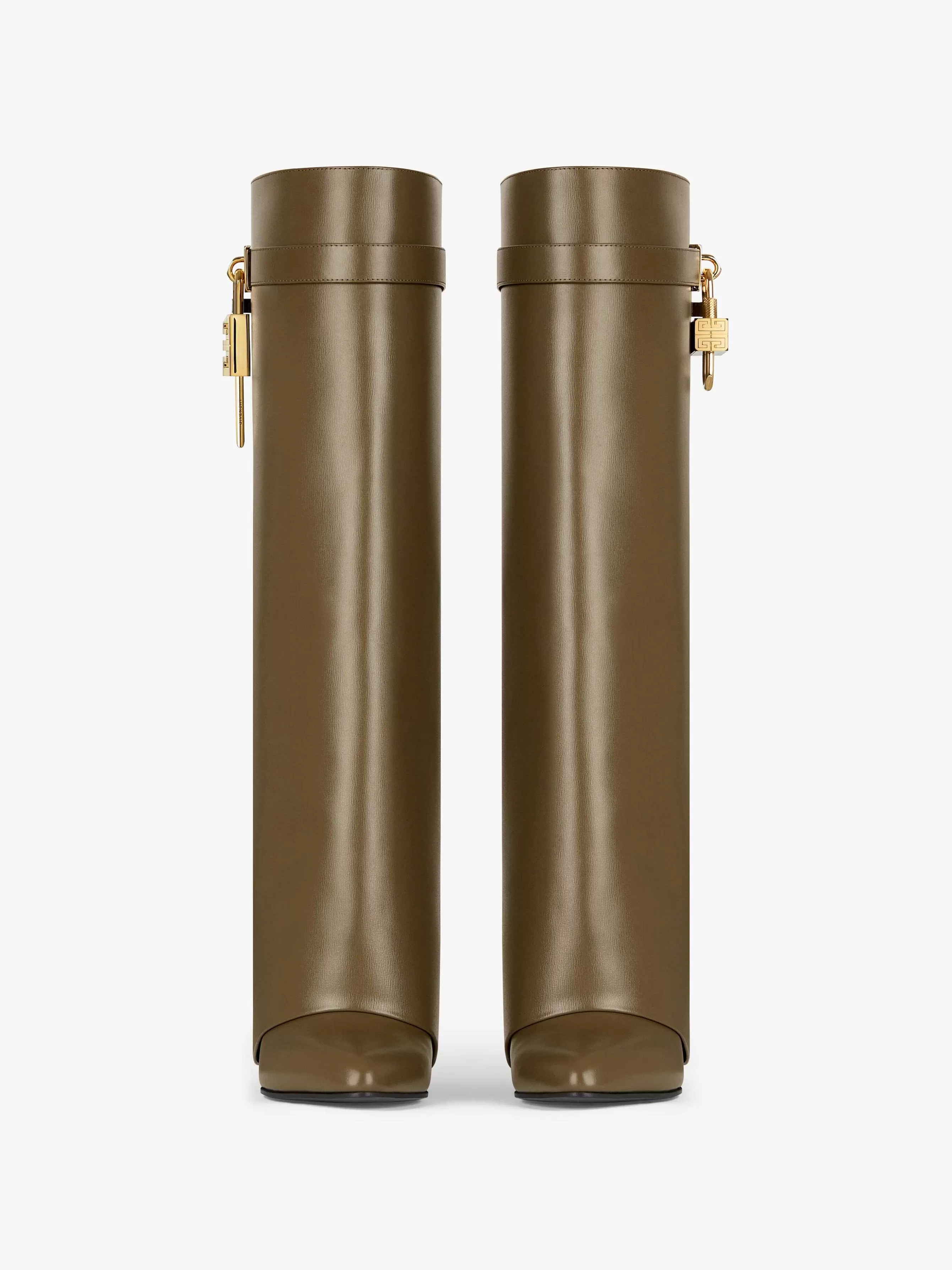 Givenchy Bottes Et Bottines>Bottes Shark Lock En Cuir Kaki Fonce