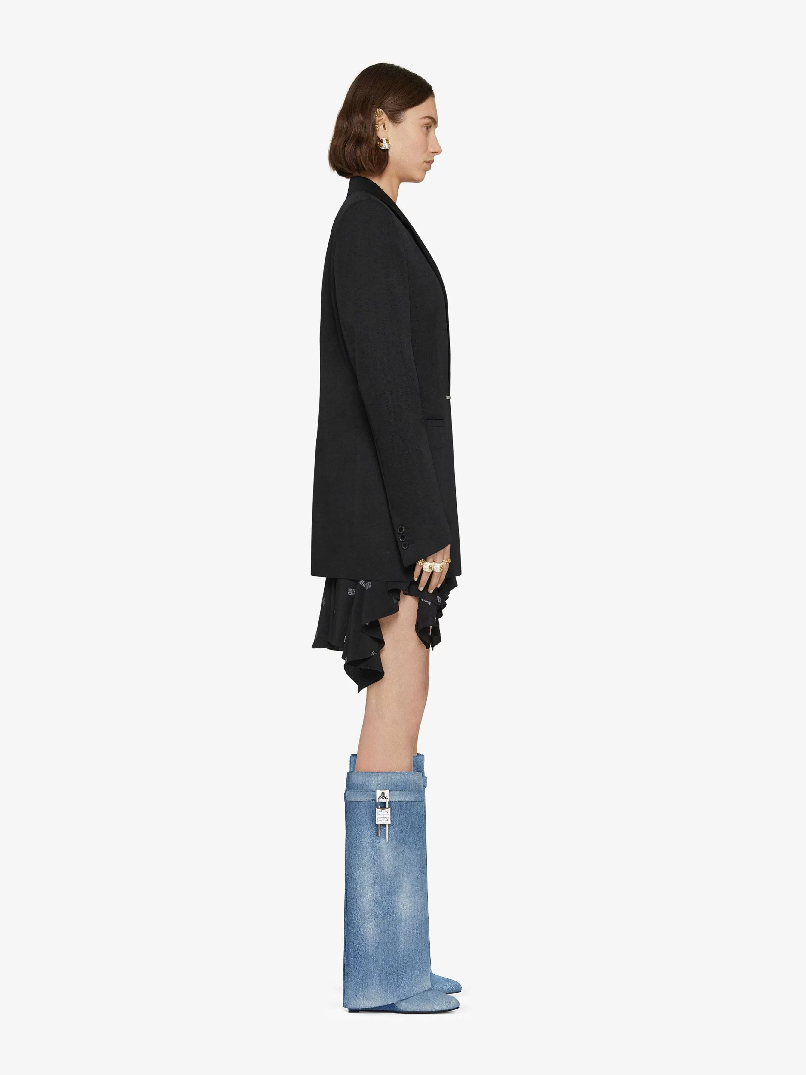 Givenchy Bottes Et Bottines>Bottes Shark Lock En Denim Delave Bleu Moyen