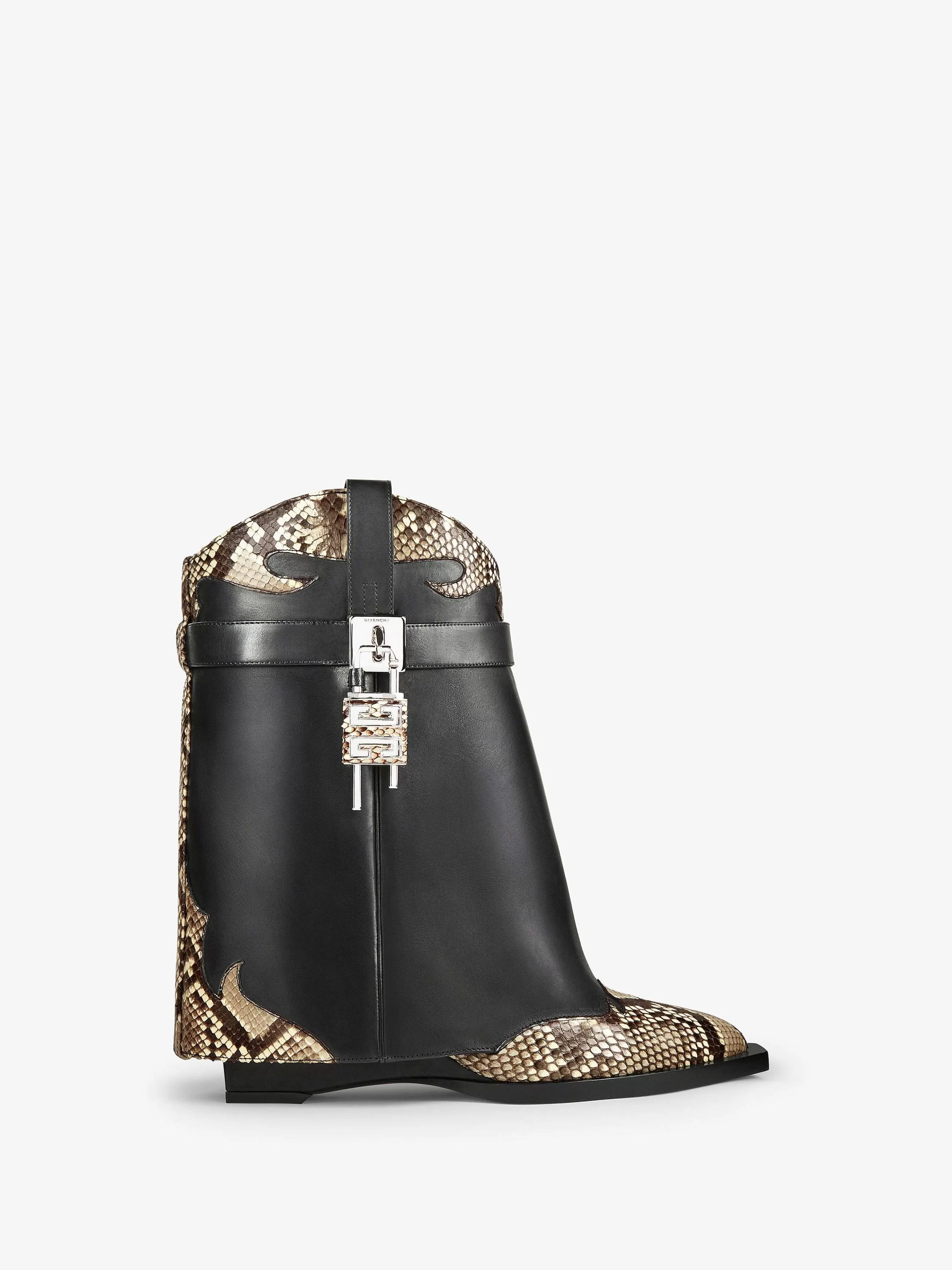 Givenchy Bottes Et Bottines>Bottines Cowboy Shark Lock En Cuir Et Python Noir/Beige