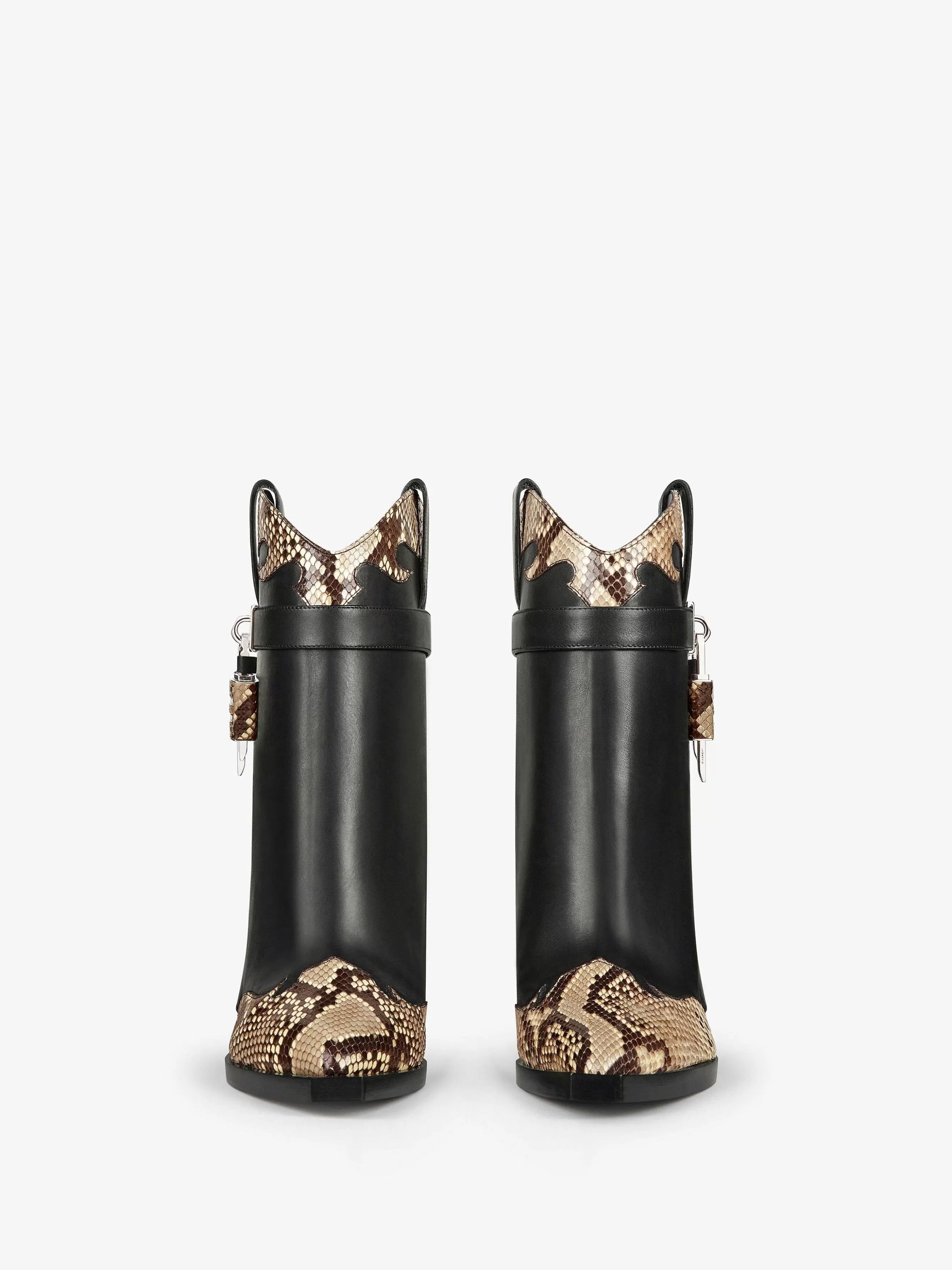 Givenchy Bottes Et Bottines>Bottines Cowboy Shark Lock En Cuir Et Python Noir/Beige