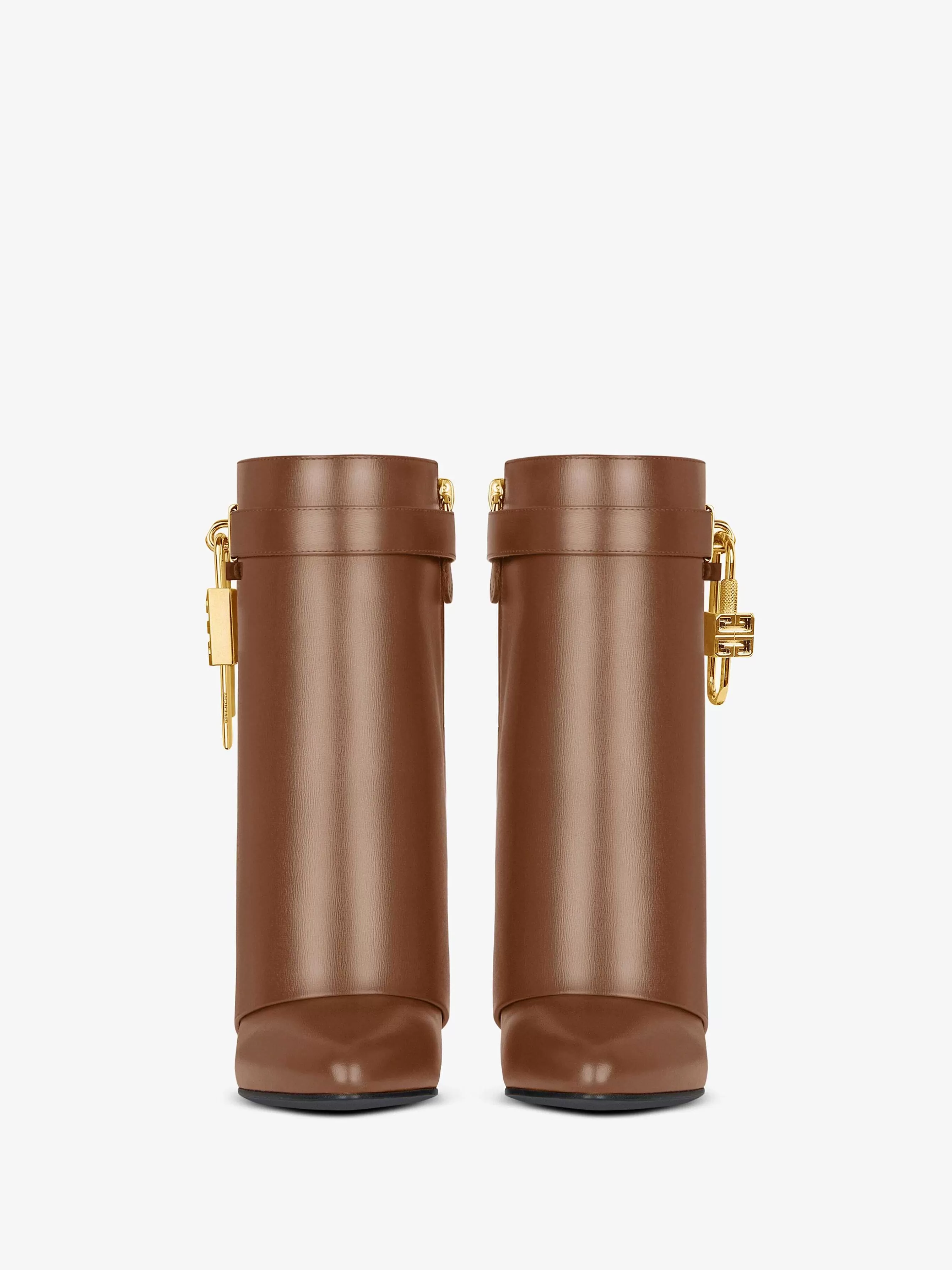 Givenchy Bottes Et Bottines>Bottines Shark Lock En Cuir Brun Noyer