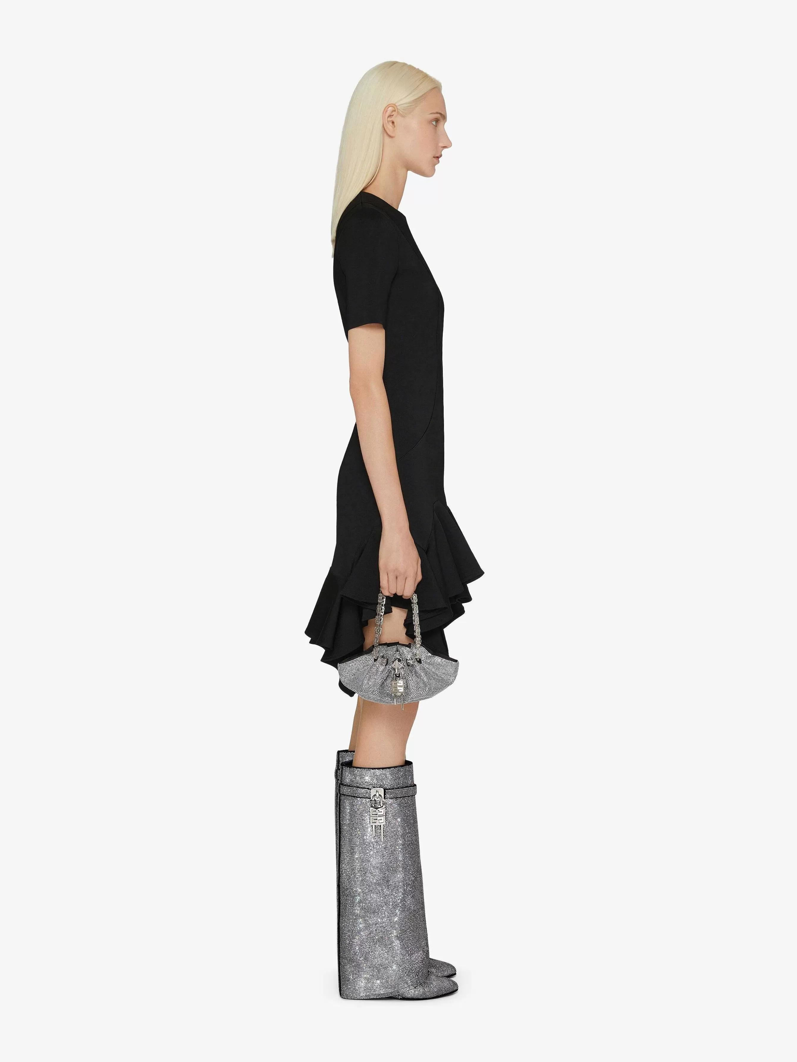 Givenchy Bottes Et Bottines>Bottines Shark Lock En Daim Avec Strass Argente