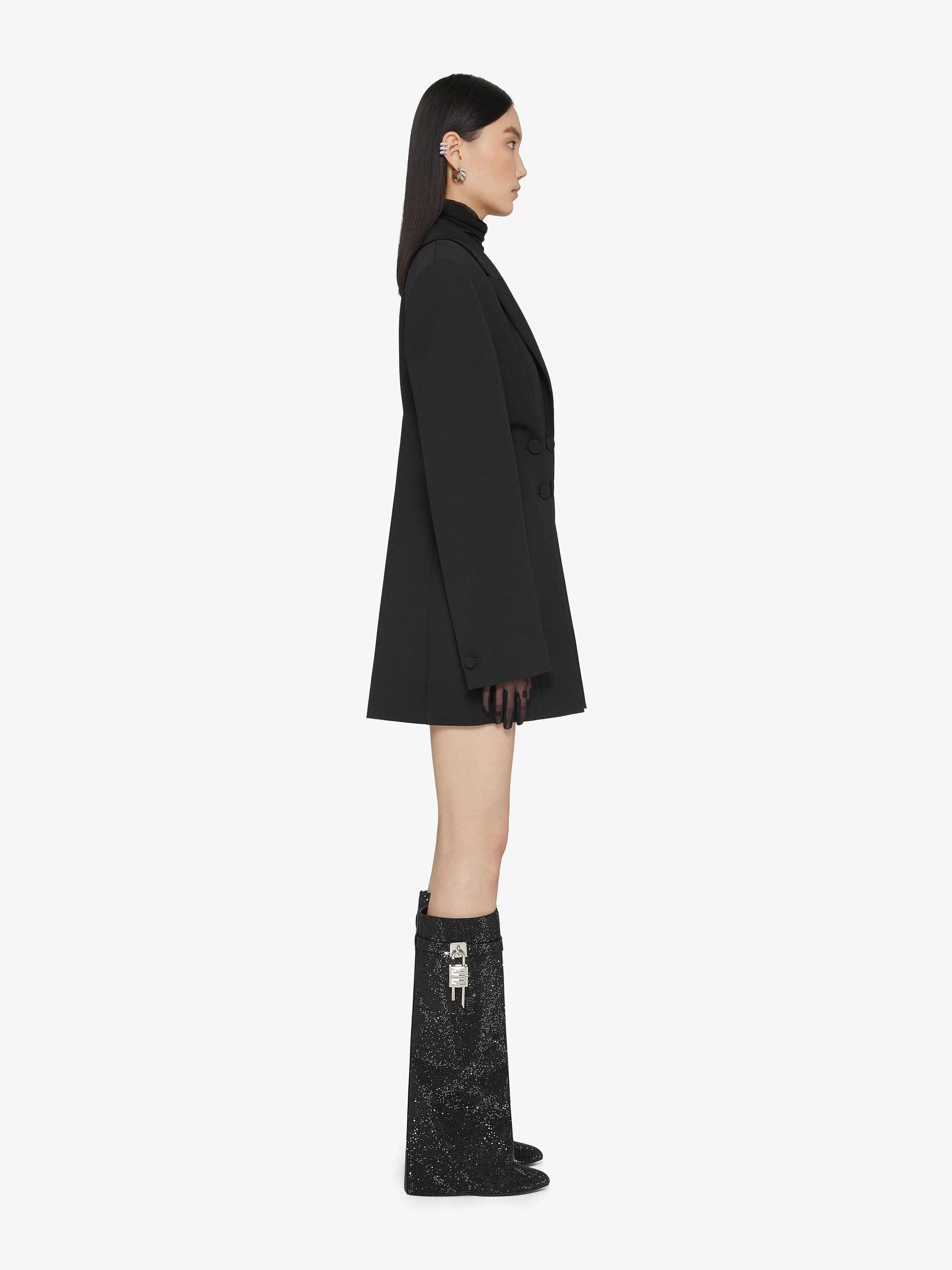 Givenchy Bottes Et Bottines>Bottines Shark Lock En Satin Avec Strass Noir