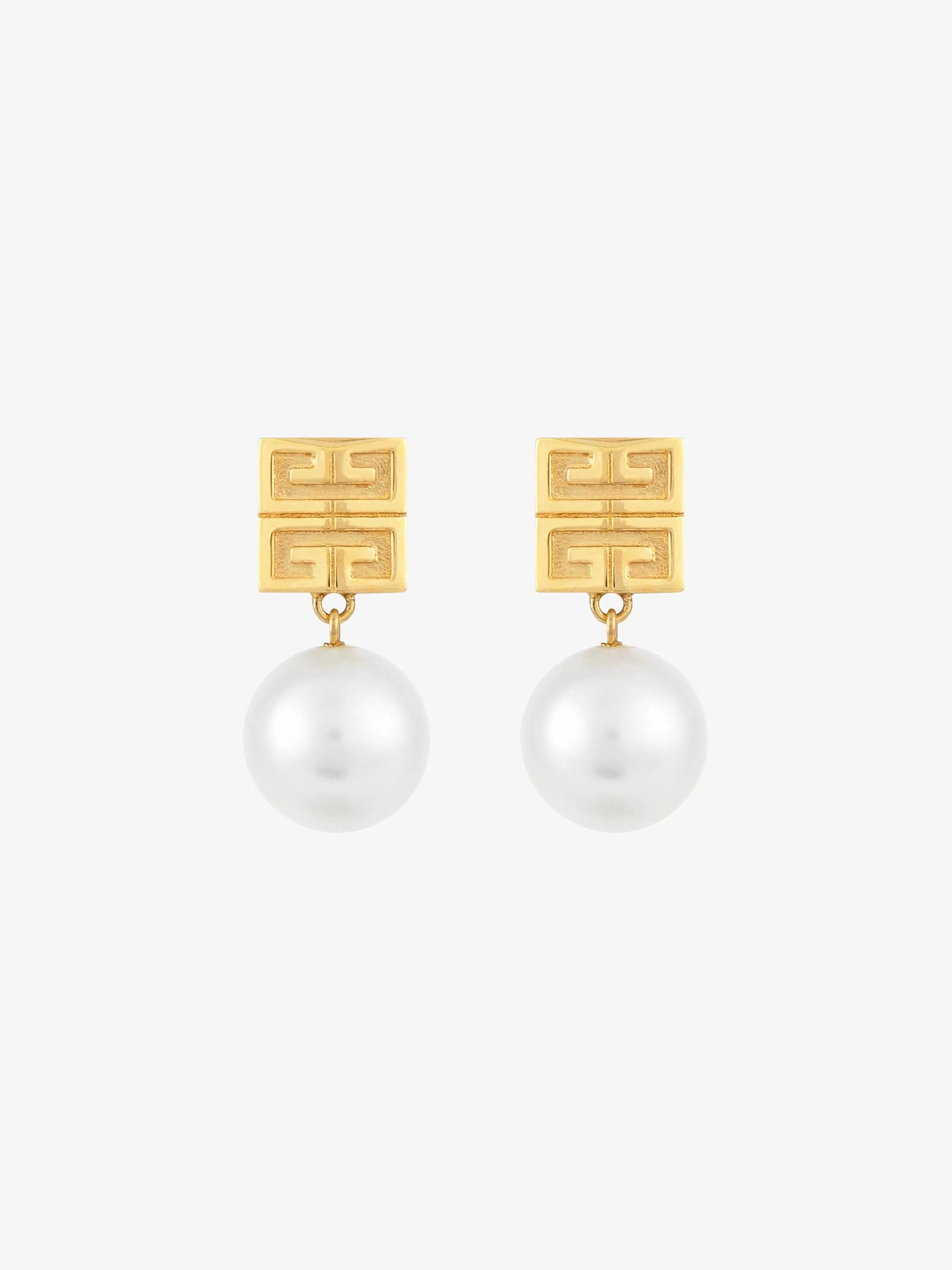 Givenchy Bijoux>Boucles D'Oreilles 4G En Metal Avec Perles Blanc/Jaune Or