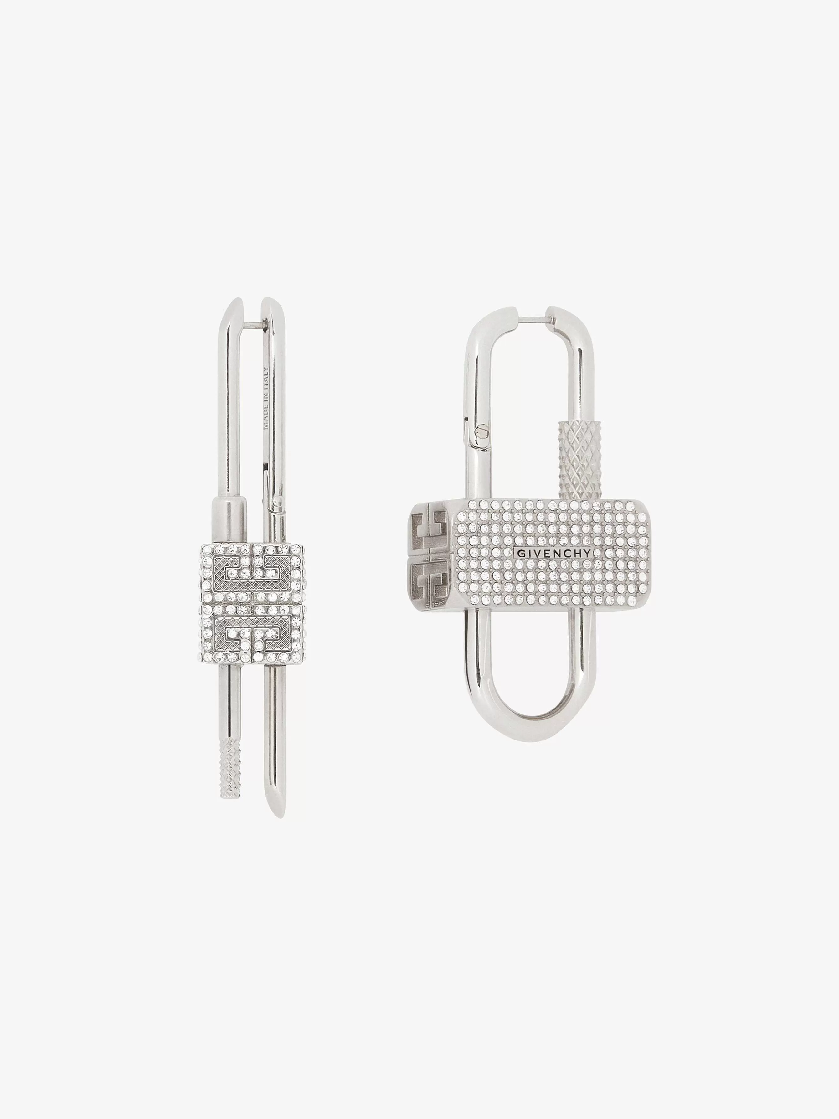 Givenchy Bijoux>Boucles D'Oreilles Asymetriques Lock Avec Cristaux Argente