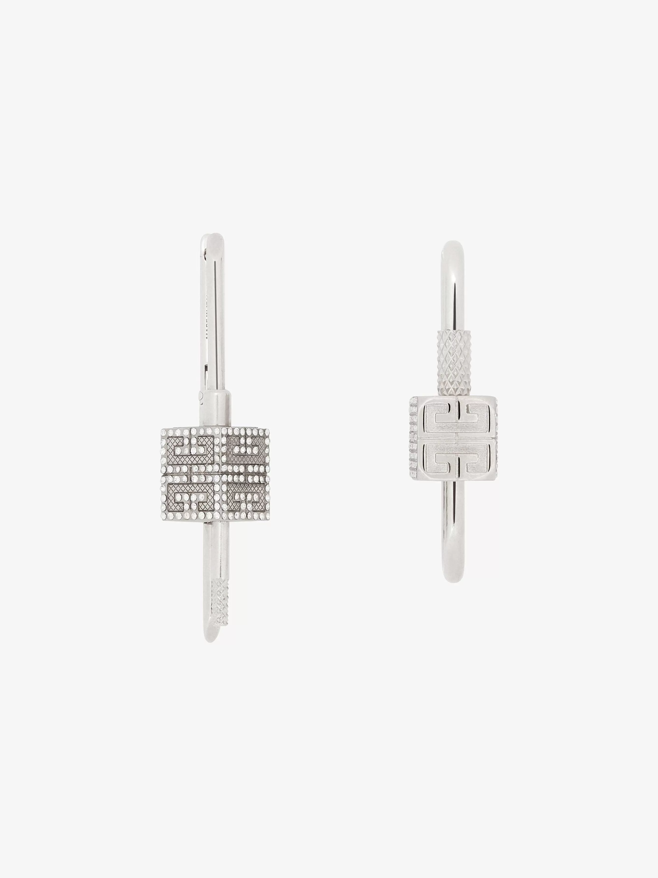 Givenchy Bijoux>Boucles D'Oreilles Asymetriques Lock Avec Cristaux Argente