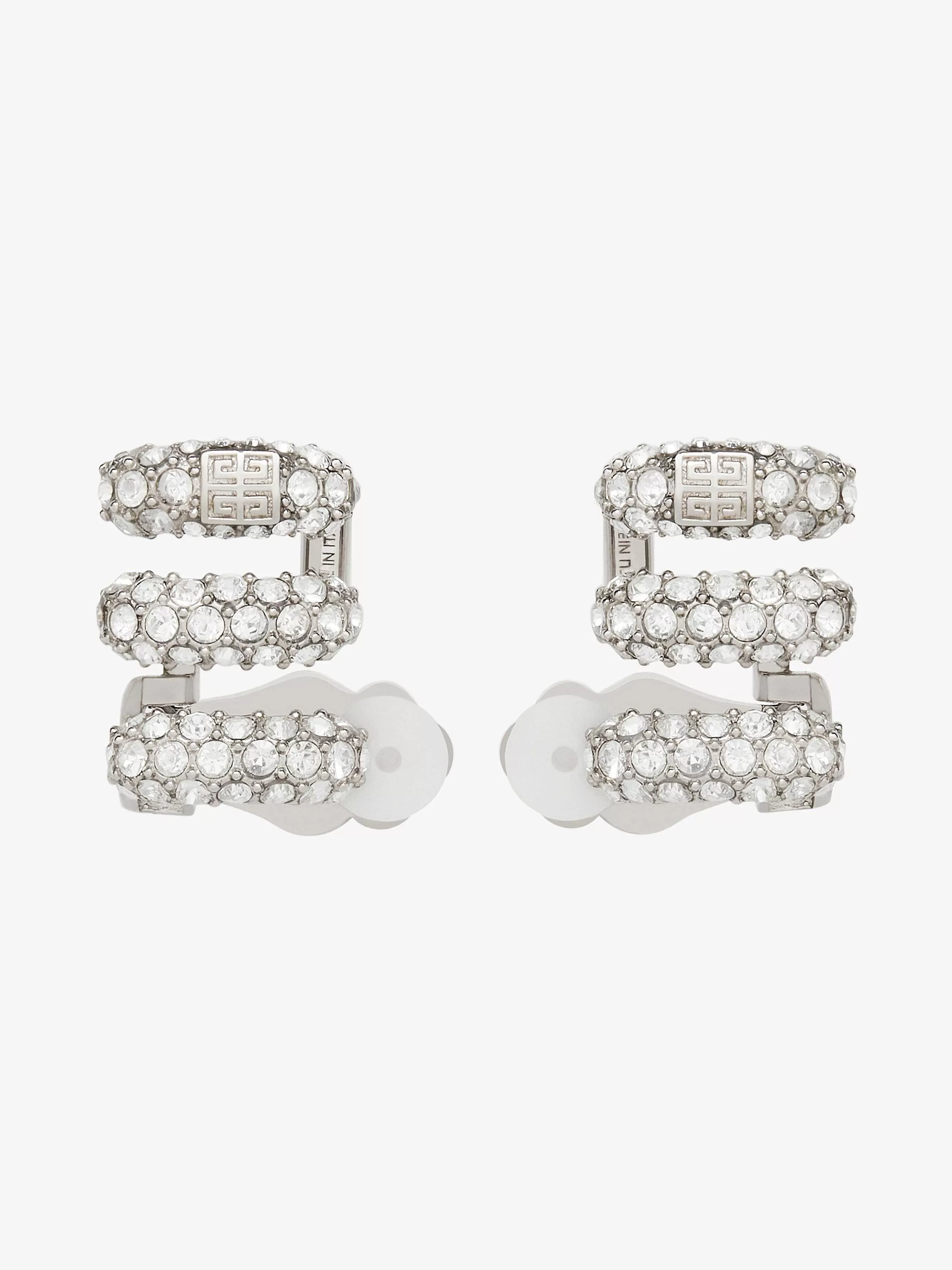 Givenchy Bijoux>Boucles D'Oreilles Clip Stitch En Metal Avec Cristaux Argente