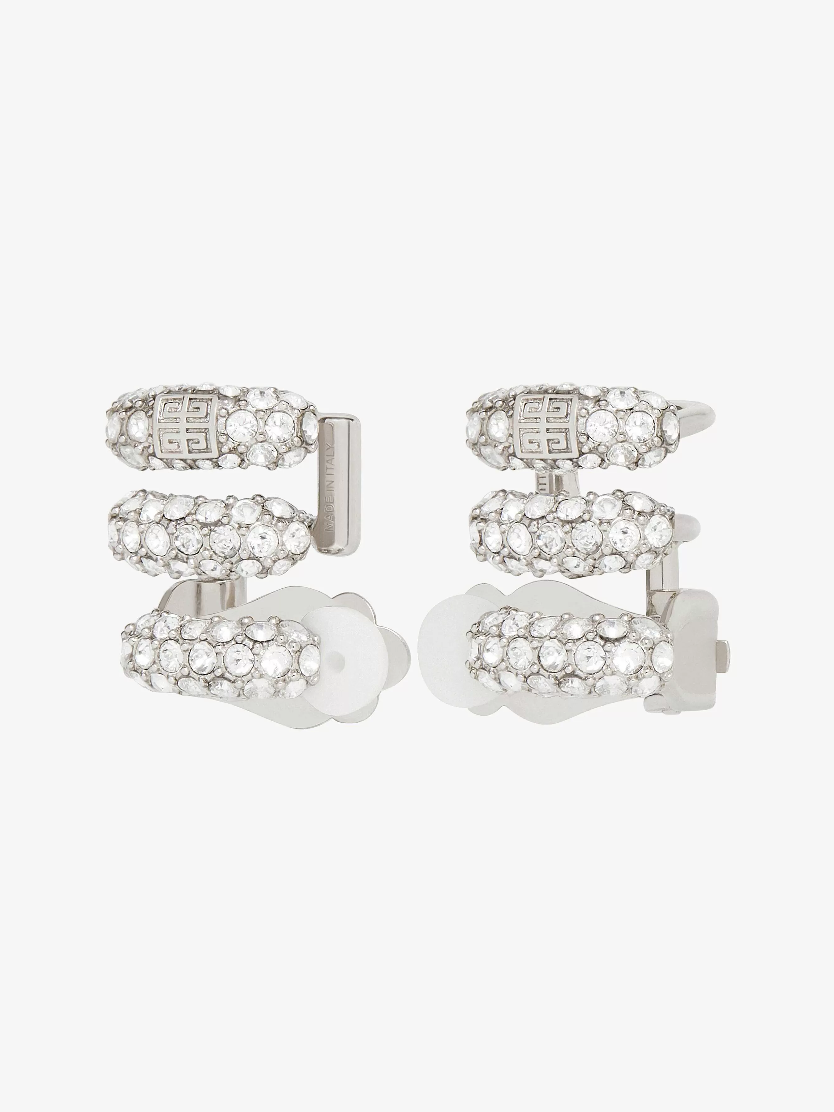 Givenchy Bijoux>Boucles D'Oreilles Clip Stitch En Metal Avec Cristaux Argente