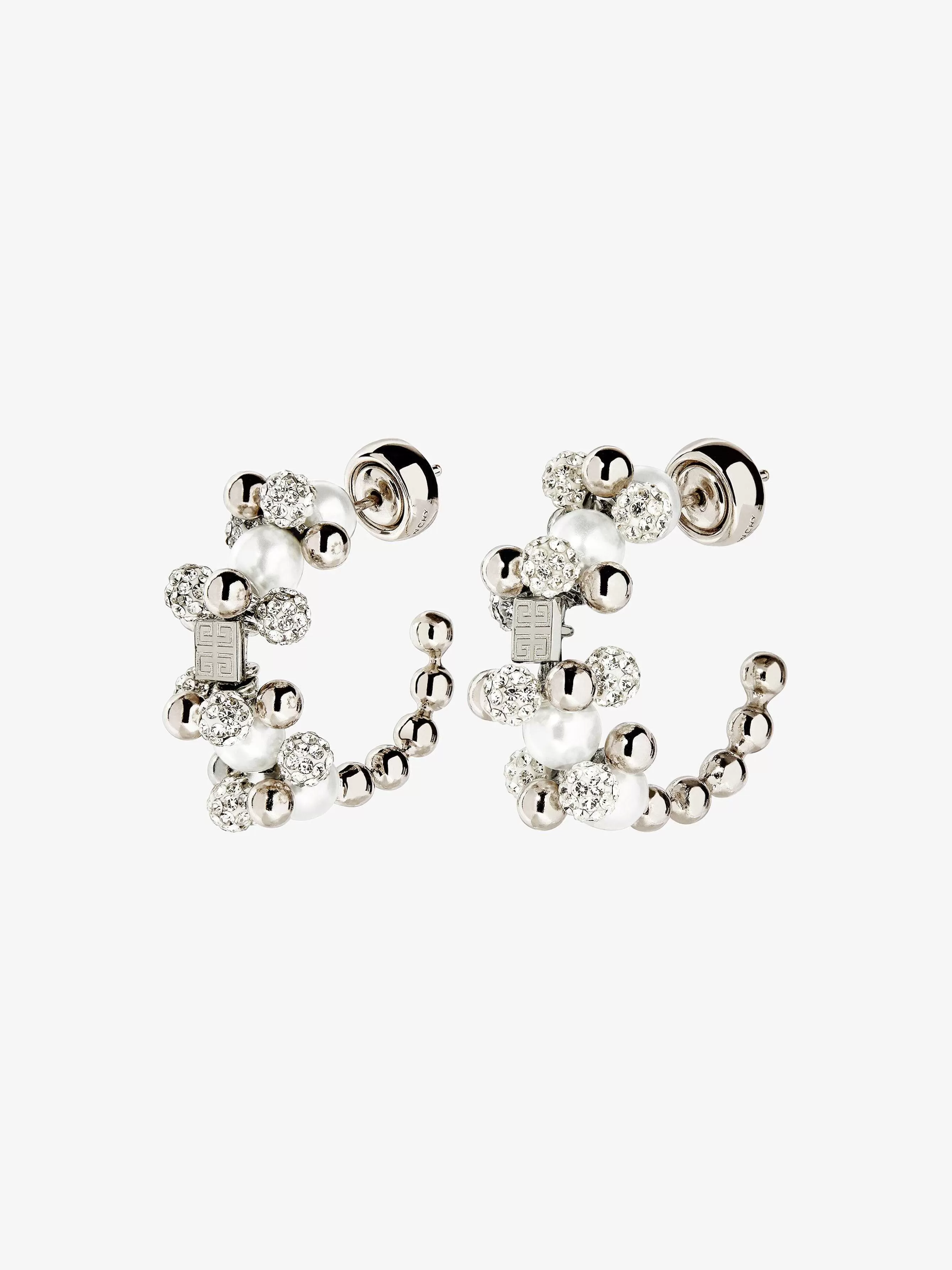 Givenchy Bijoux>Boucles D'Oreilles En Perles 4G Avec Cristaux Blanc/Argente