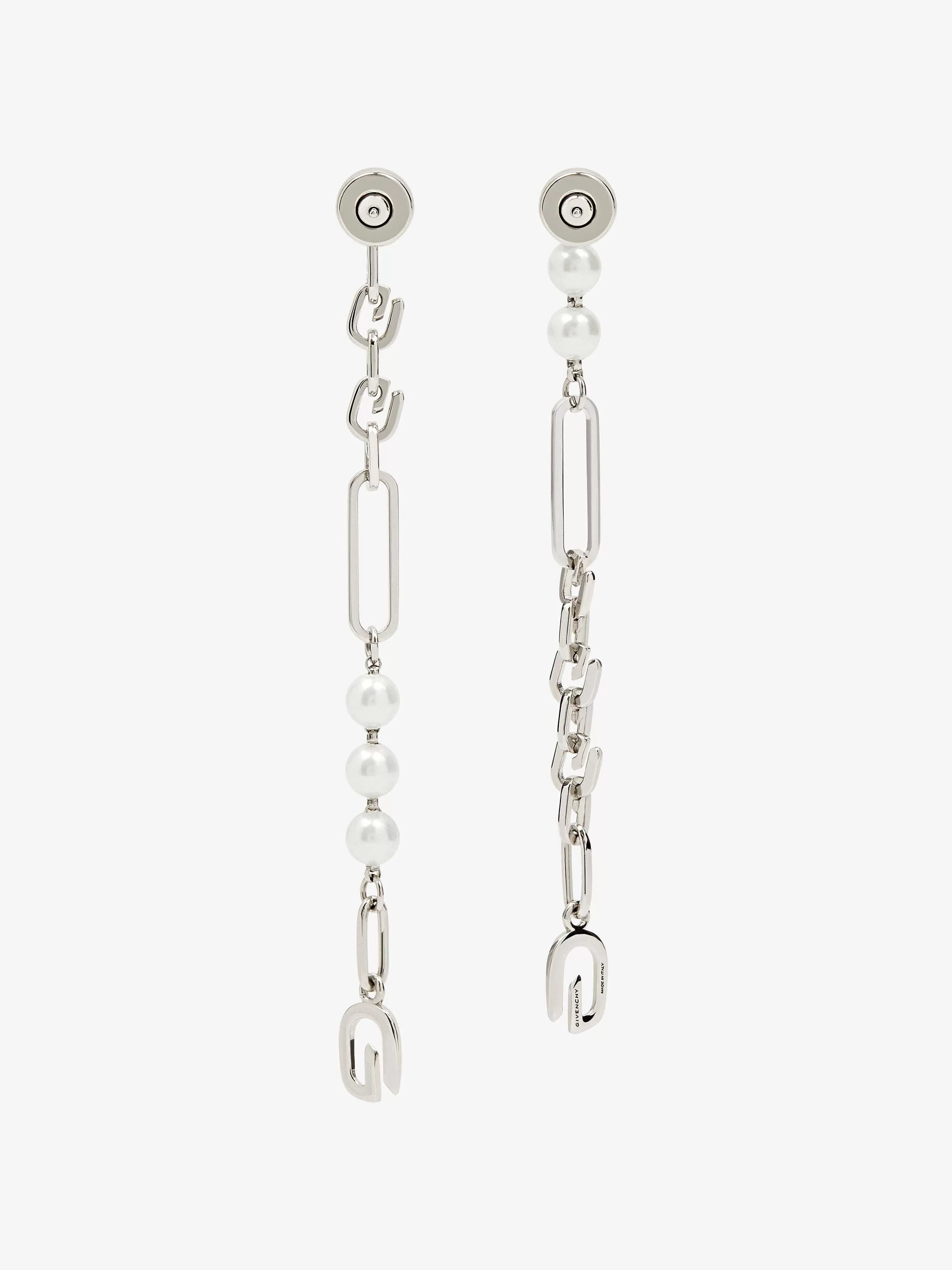 Givenchy Bijoux>Boucles D'Oreilles G Link En Metal Avec Perles Blanc/Argente