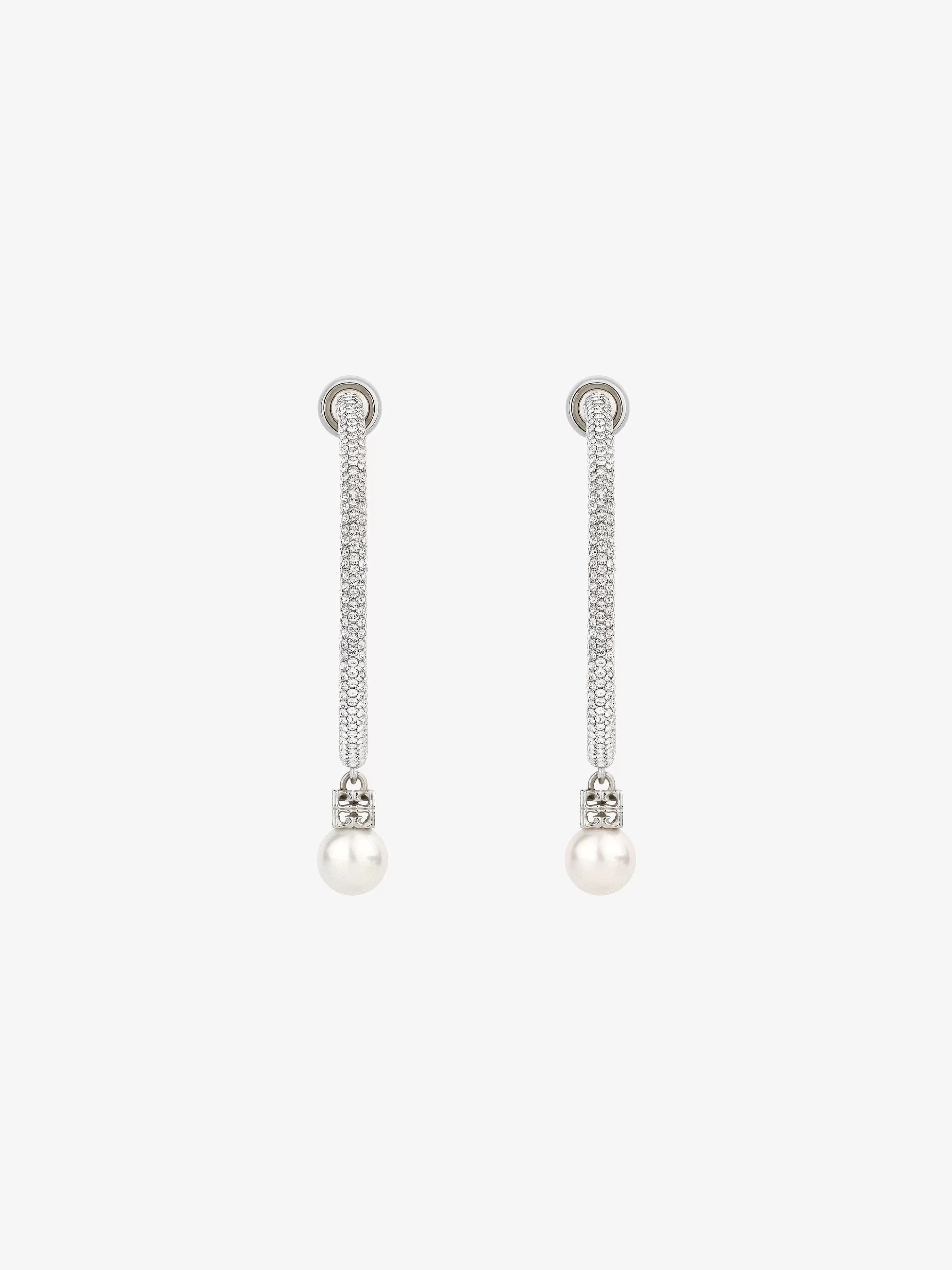 Givenchy Bijoux>Boucles D'Oreilles Perle En Metal Avec Cristaux Blanc/Argente