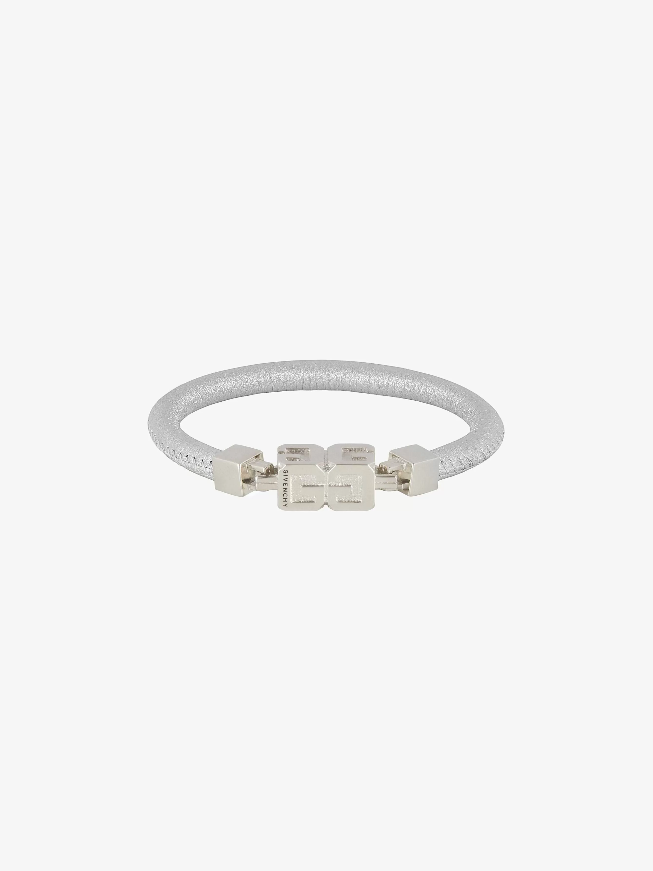 Givenchy Bijoux>Bracelet G Cube En Cuir Et Metal Argente