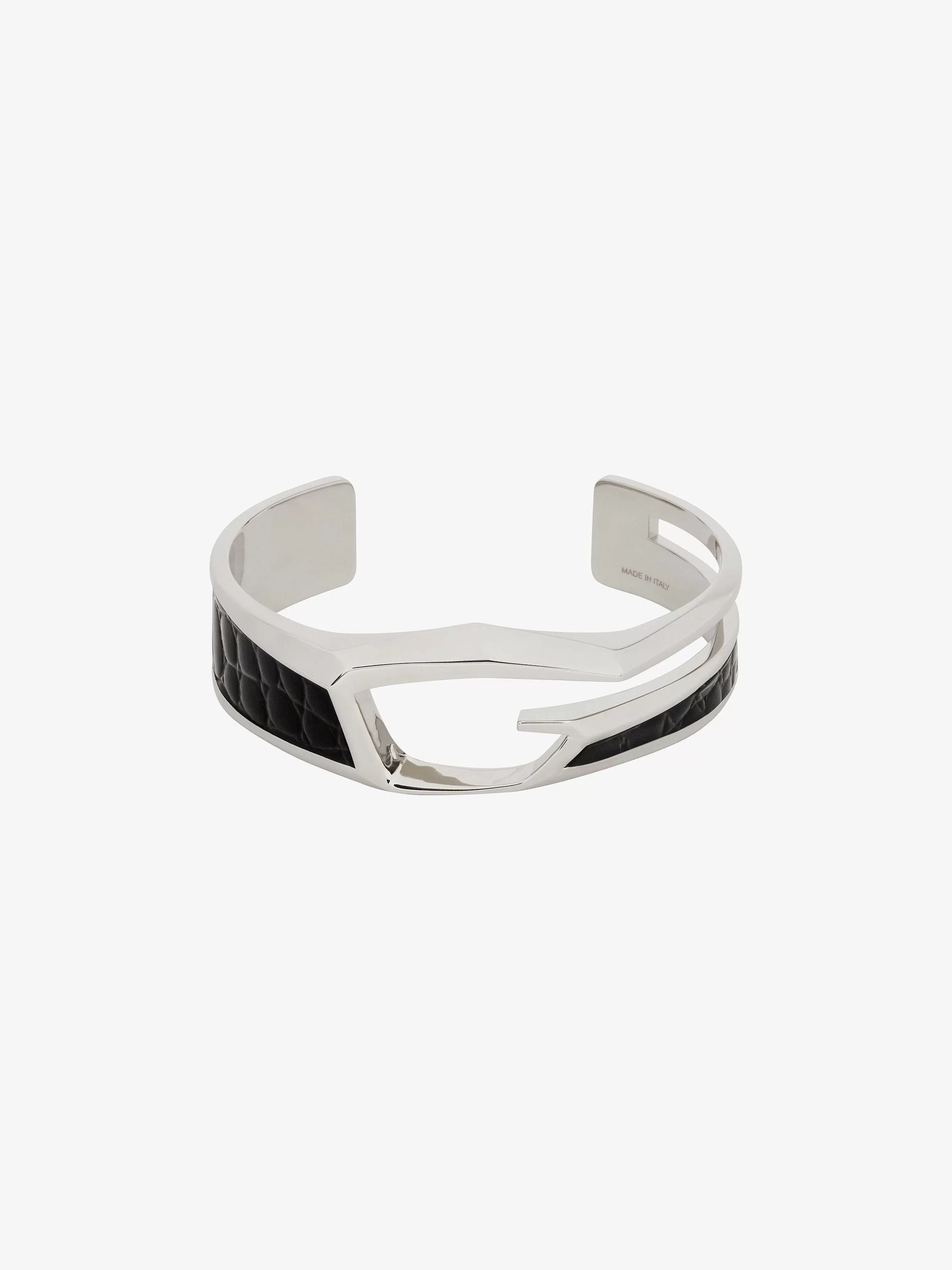 Givenchy Bijoux>Bracelet Giv Cut En Metal Et Cuir Noir/Argente