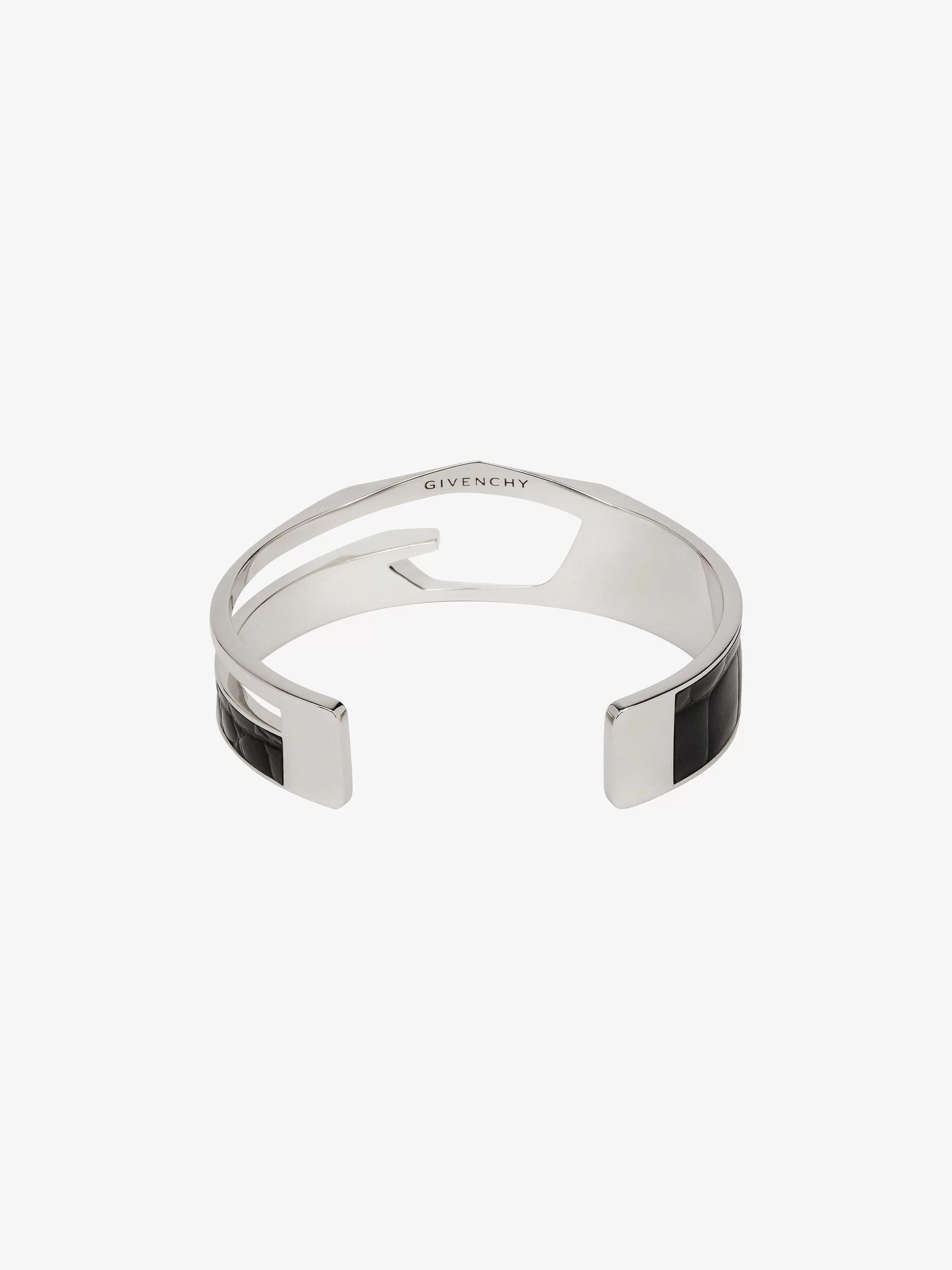 Givenchy Bijoux>Bracelet Giv Cut En Metal Et Cuir Noir/Argente