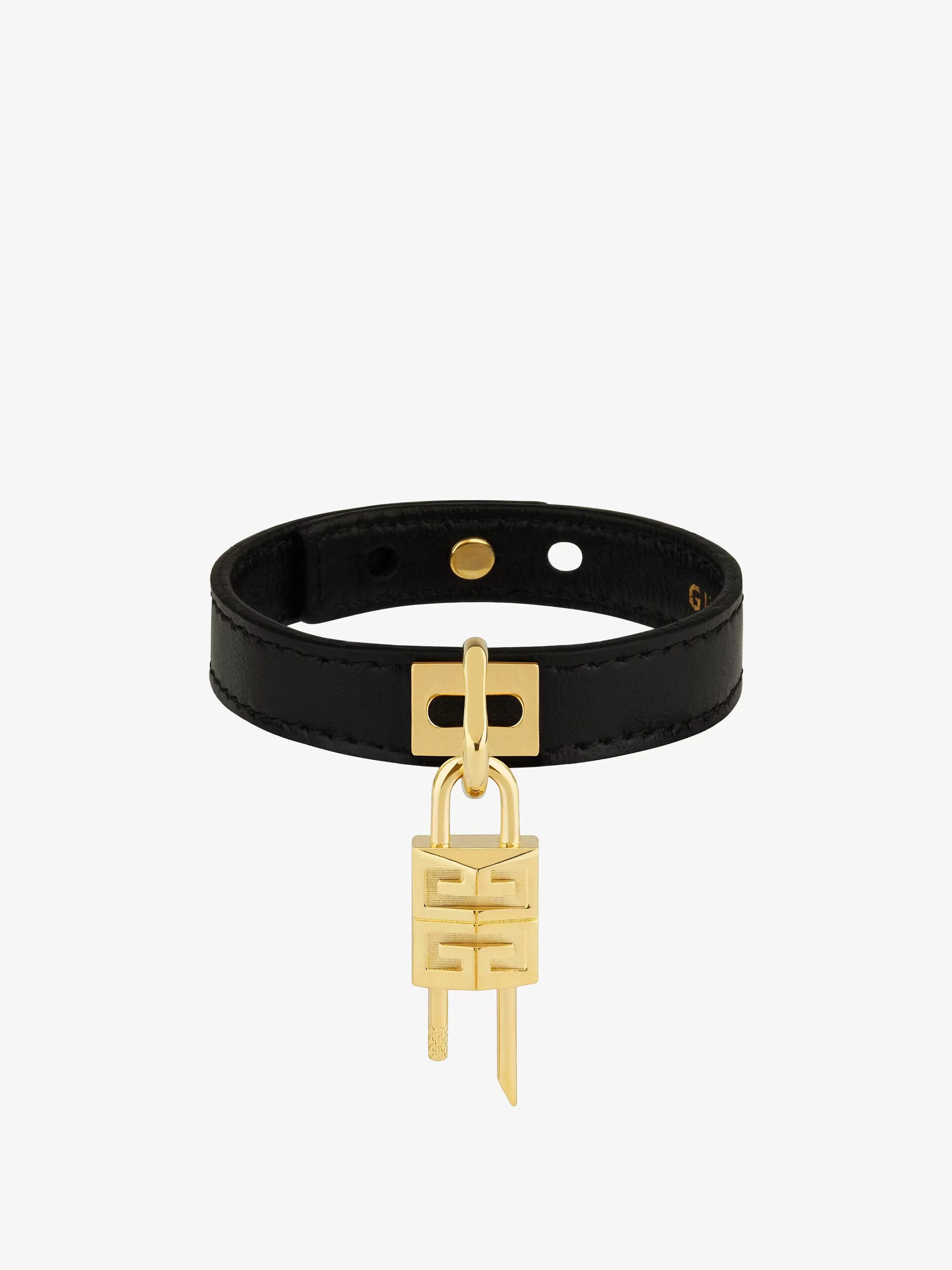 Givenchy Bijoux>Bracelet Mini Lock En Metal Et Cuir Noir/Dore